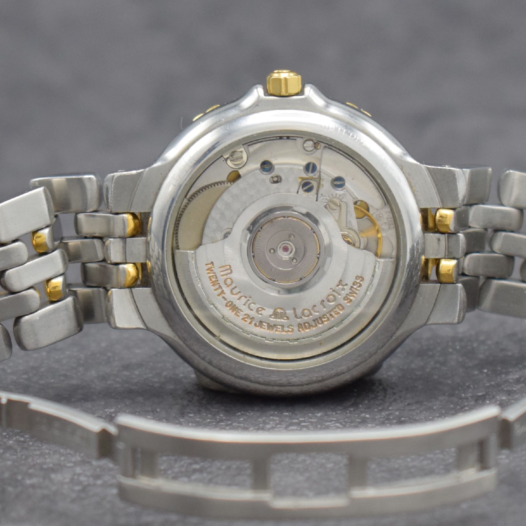 Detail g: MAURICE LACROIX Herrenarmbanduhr Modell Calypso, Schweiz um 2000, Automatik, beids. vergl. Stahlgeh. z. T. verg., Boden aufgedr., Krone verschr., ...