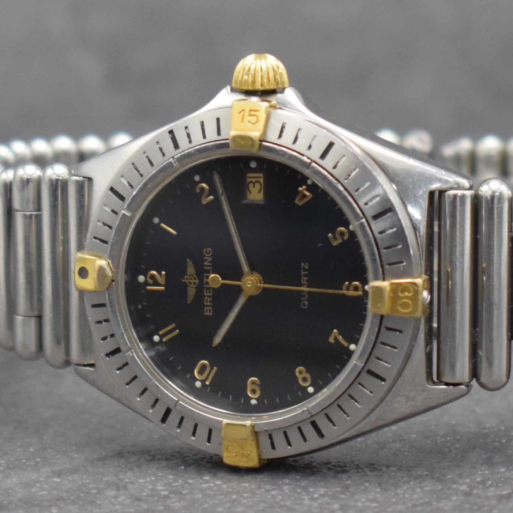 Detail c: BREITLING Damenarmbanduhr Callisto, Schweiz um 1990, quarz, Ref. 80510, Edelstahl/Gold komb. inkl. Roleauxband m. dopp. Faltschl., Boden & Krone (zu ...