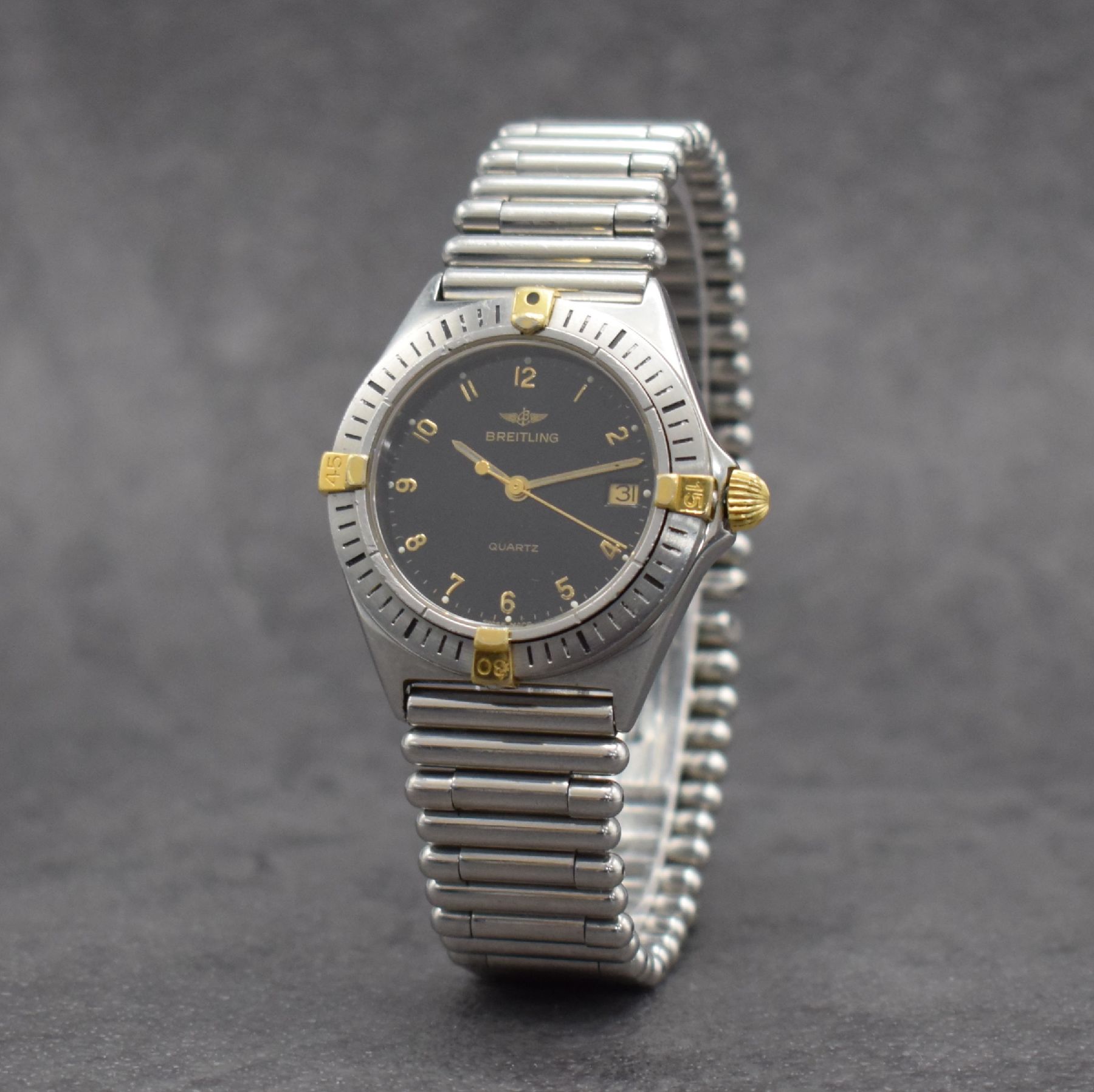 Detail d: BREITLING Damenarmbanduhr Callisto, Schweiz um 1990, quarz, Ref. 80510, Edelstahl/Gold komb. inkl. Roleauxband m. dopp. Faltschl., Boden & Krone (zu ...