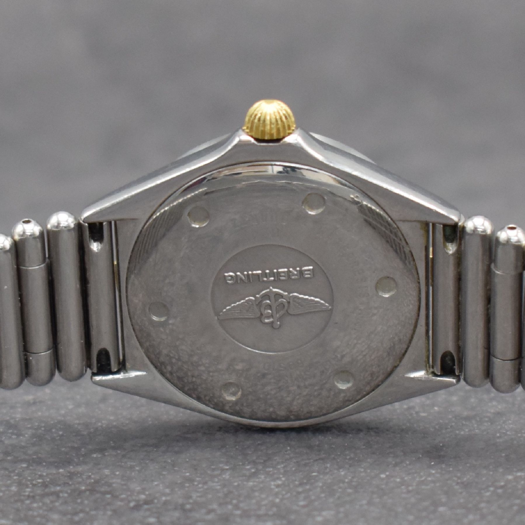 Detail f: BREITLING Damenarmbanduhr Callisto, Schweiz um 1990, quarz, Ref. 80510, Edelstahl/Gold komb. inkl. Roleauxband m. dopp. Faltschl., Boden & Krone (zu ...