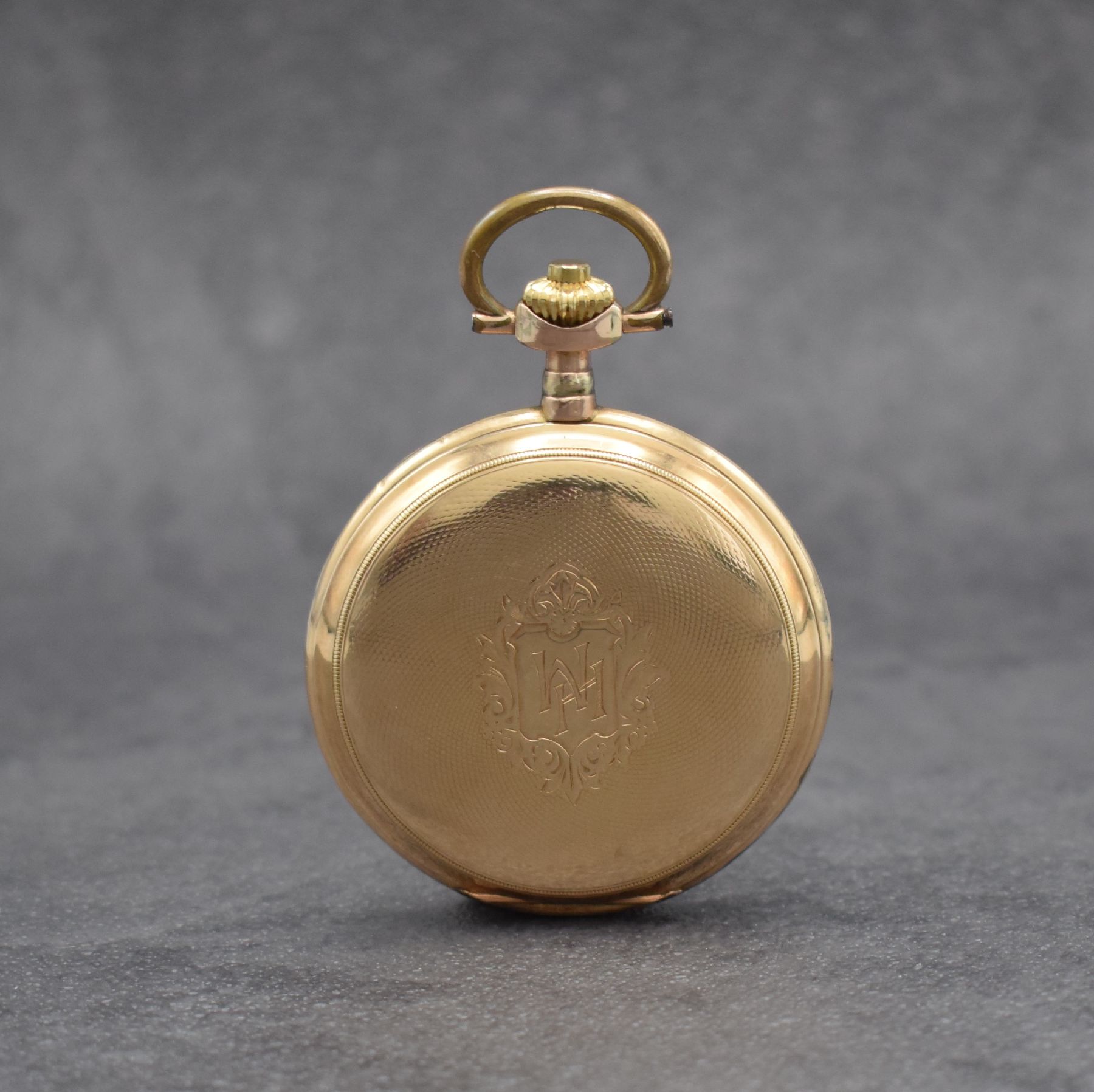 Detail b: SYSTEME GLASHÜTTE Savonette in RG 585/000, Schweiz um 1900, 2-Deckel Goldgeh. dell., Sprungdeckel m. Monogramm, Emailzifferbl. m. arab. Zahlen ...