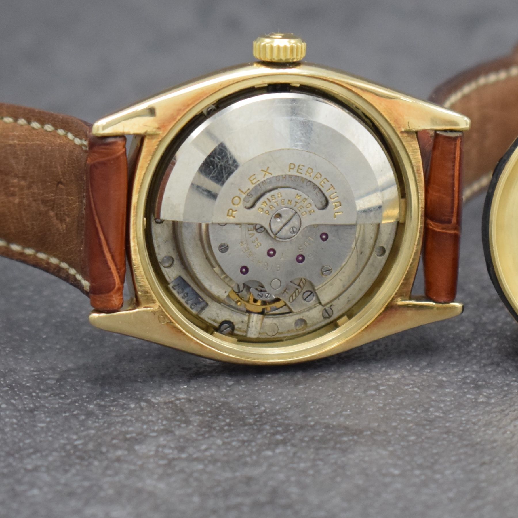 Detail i: ROLEX seltene Herrenarmbanduhr Oyster Perpetual Datejust Referenz 6305 in GG 585/000, Automatik, Schweiz um 1957, Chronometer der Superlative, ...
