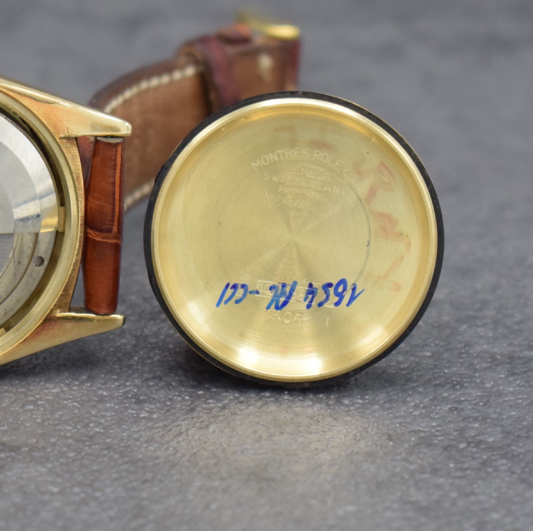 Detail j: ROLEX seltene Herrenarmbanduhr Oyster Perpetual Datejust Referenz 6305 in GG 585/000, Automatik, Schweiz um 1957, Chronometer der Superlative, ...
