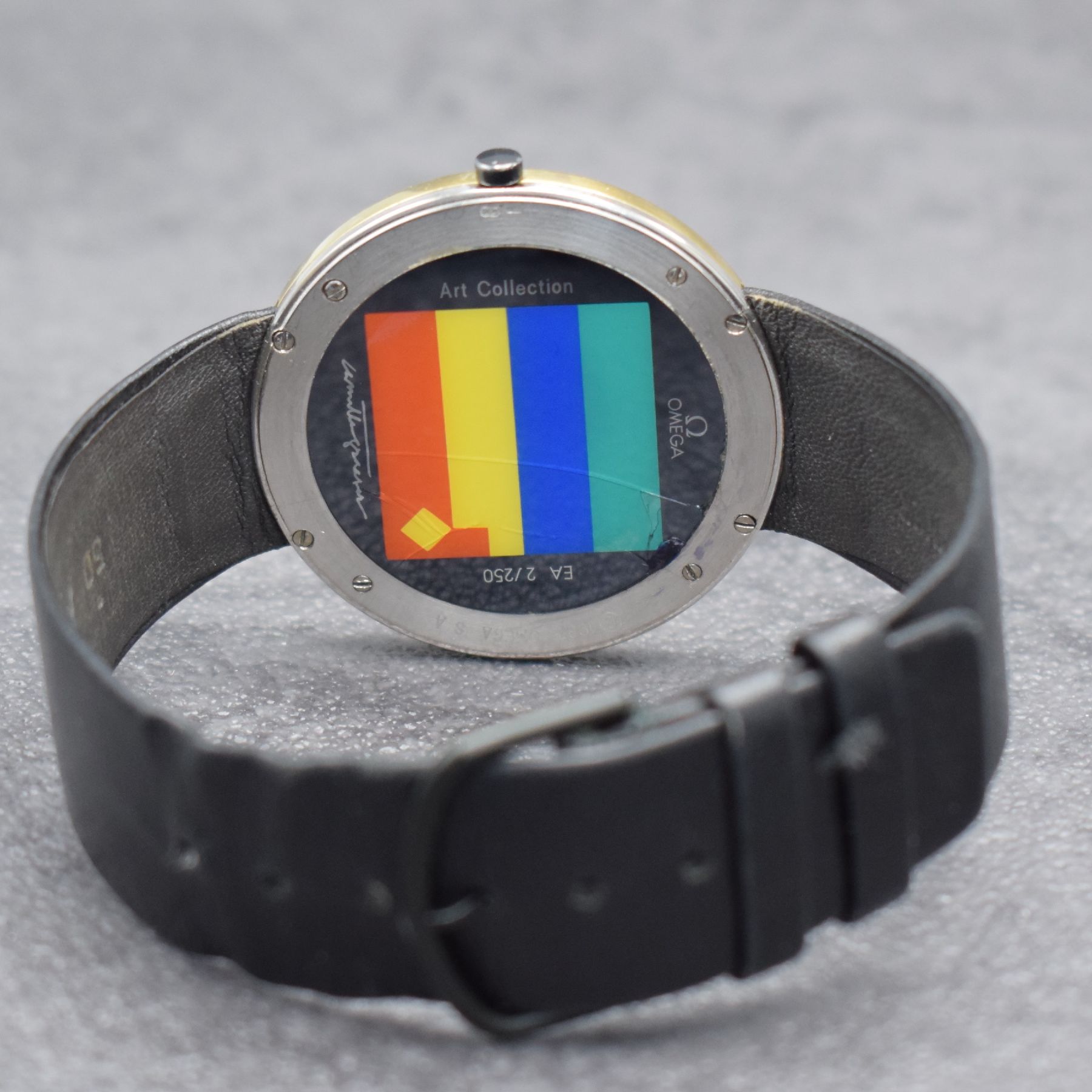 Detail d: OMEGA ART-COLLECTION Camille Graeser limitierte Armbanduhr in WG/GG 750/000, Schweiz 1987, limitiert auf 250 Stück, 4-fach verschr. Boden von ...