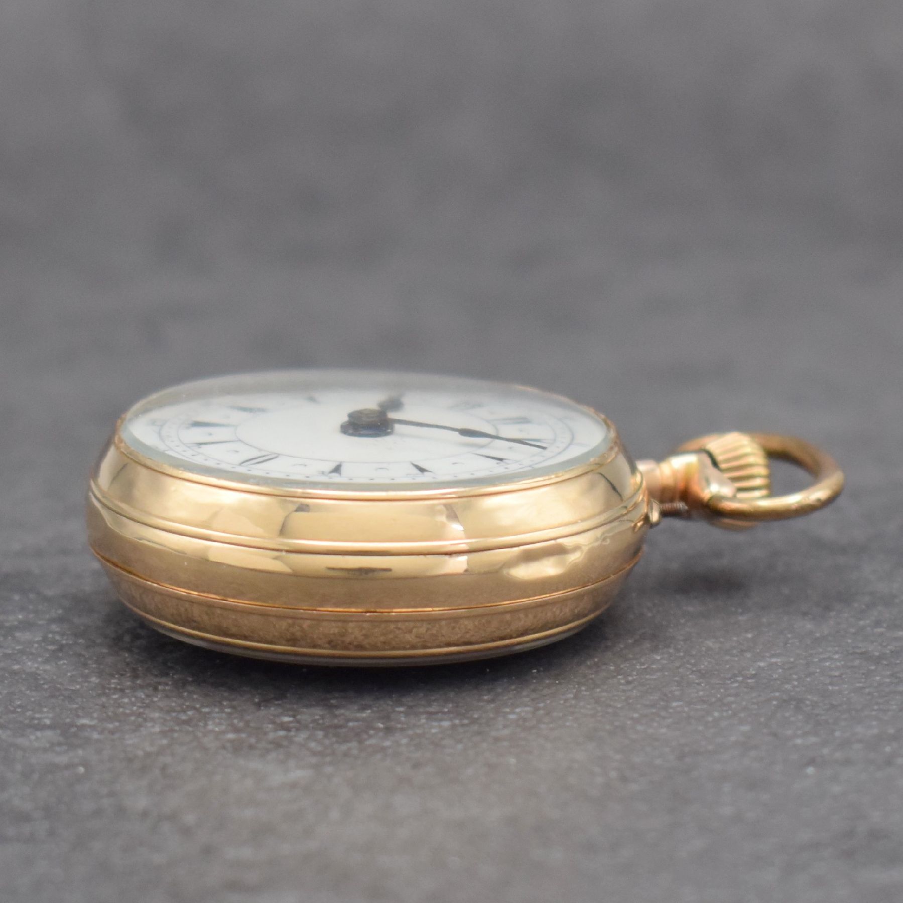 Detail b: EXCLUSIF seltene Taschenuhr mit beidseitiger Zeitanzeige in RG 585/000, Schweiz für den osmanischen Markt um 1900, 2 x Emailzifferbl. riss., 1x mit ...