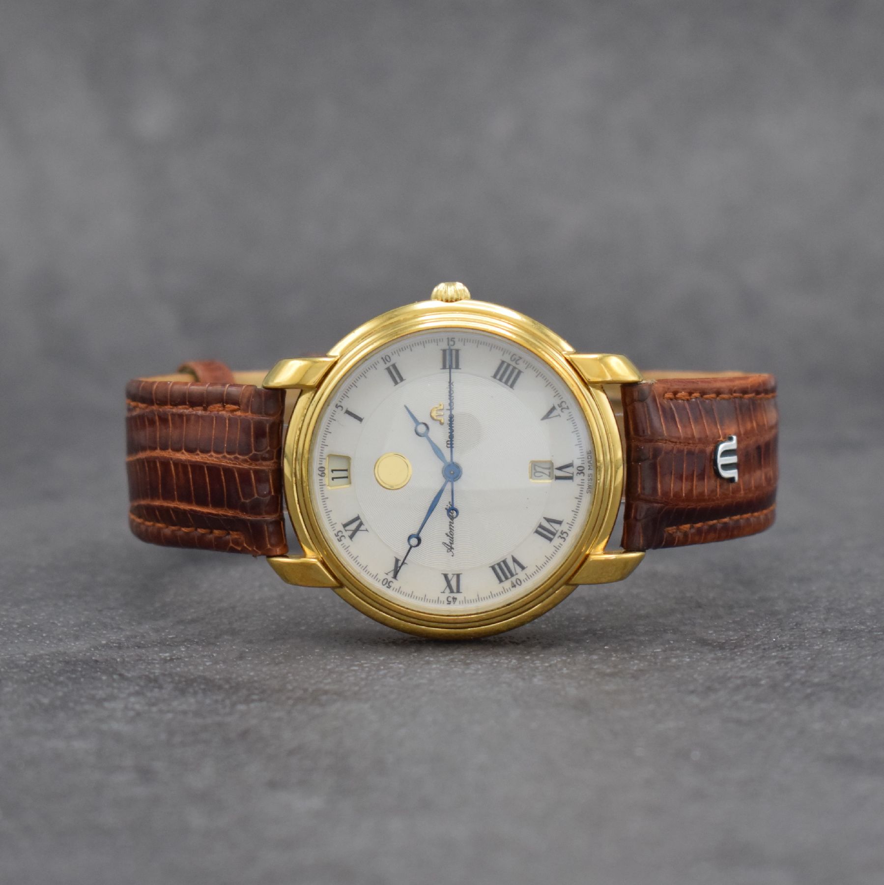 MAURICE LACROIX Herrenarmbanduhr Modell Les Mécaniques, Schweiz um 2000, Ref. 29399, verg. Geh. beids. vergl., Boden & Glasrand aufgedr., Maurice ...