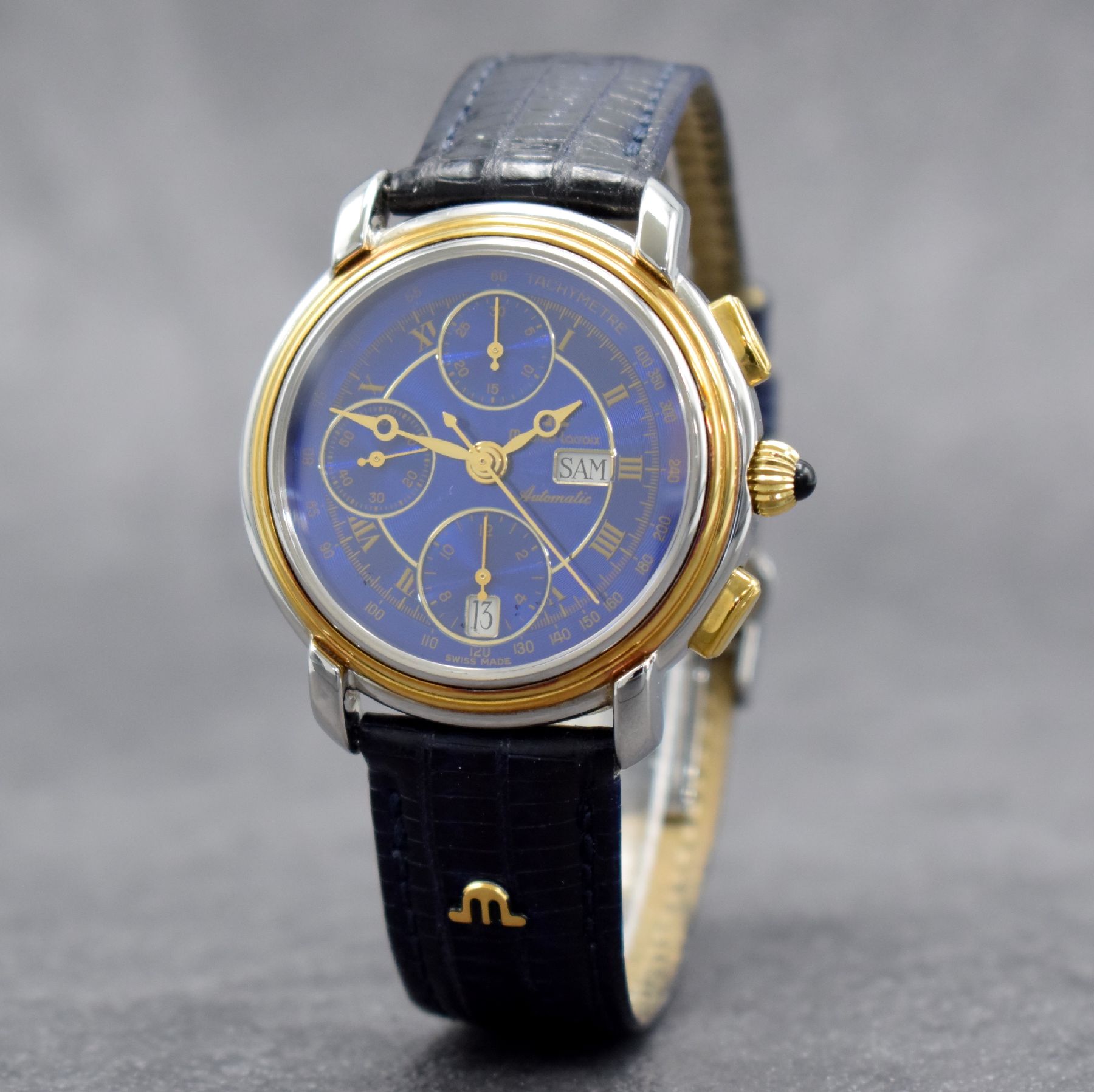MAURICE LACROIX Masterpiece Croneo Herrenarmbanduhr, Schweiz um 1995, Automatik, Ref. 67413, beids. vergl. Geh. in Stahl/Gold, Boden aufgedr., orig. ...