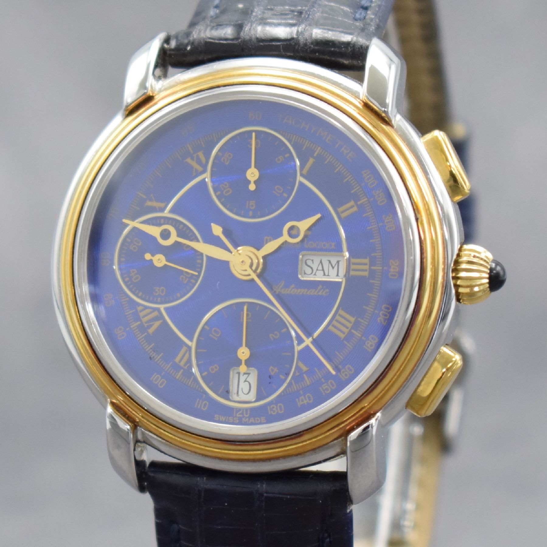 Detail a: MAURICE LACROIX Masterpiece Croneo Herrenarmbanduhr, Schweiz um 1995, Automatik, Ref. 67413, beids. vergl. Geh. in Stahl/Gold, Boden aufgedr., orig. ...