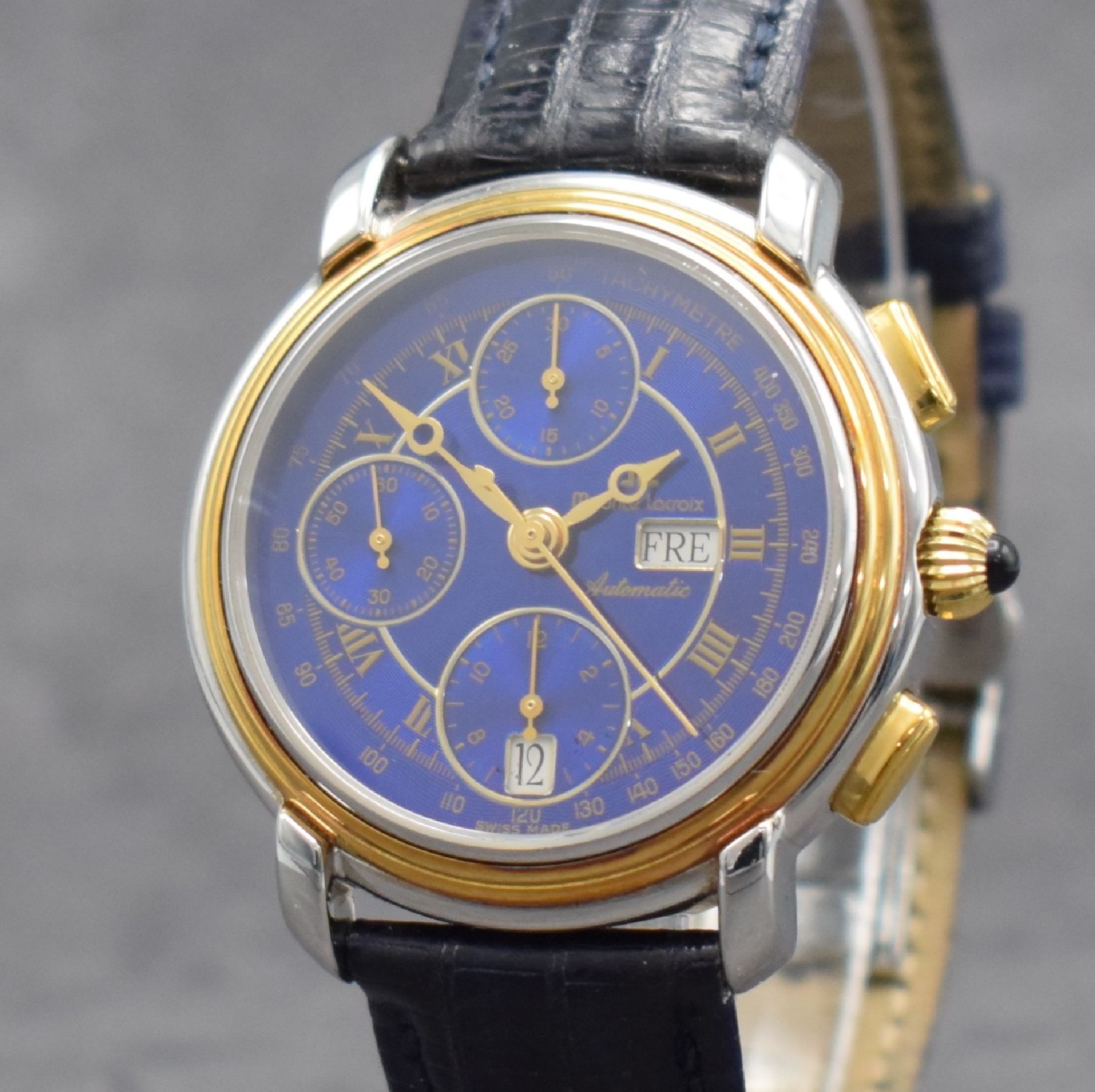 Detail c: MAURICE LACROIX Masterpiece Croneo Herrenarmbanduhr, Schweiz um 1995, Automatik, Ref. 67413, beids. vergl. Geh. in Stahl/Gold, Boden aufgedr., orig. ...