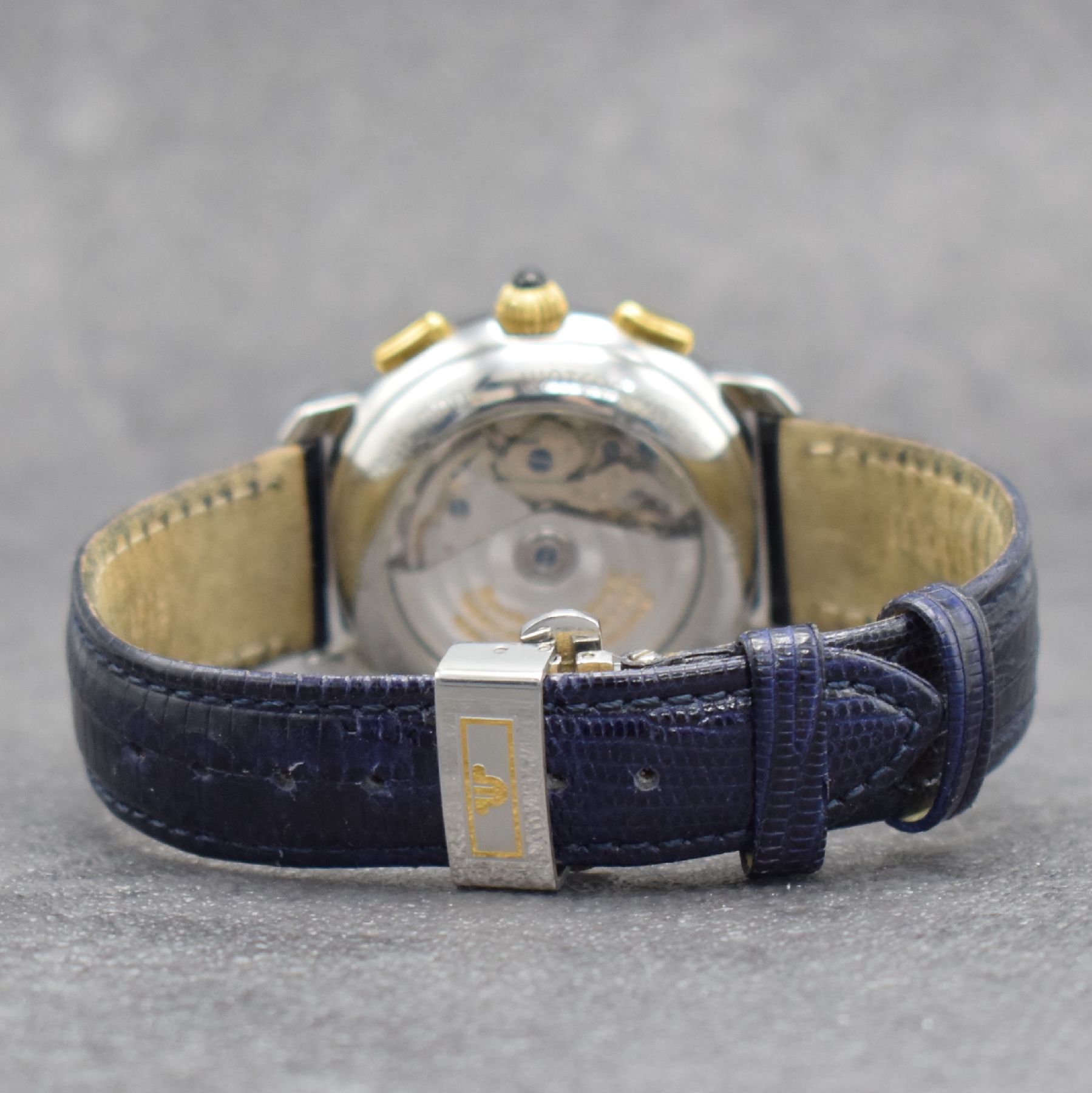 Detail d: MAURICE LACROIX Masterpiece Croneo Herrenarmbanduhr, Schweiz um 1995, Automatik, Ref. 67413, beids. vergl. Geh. in Stahl/Gold, Boden aufgedr., orig. ...