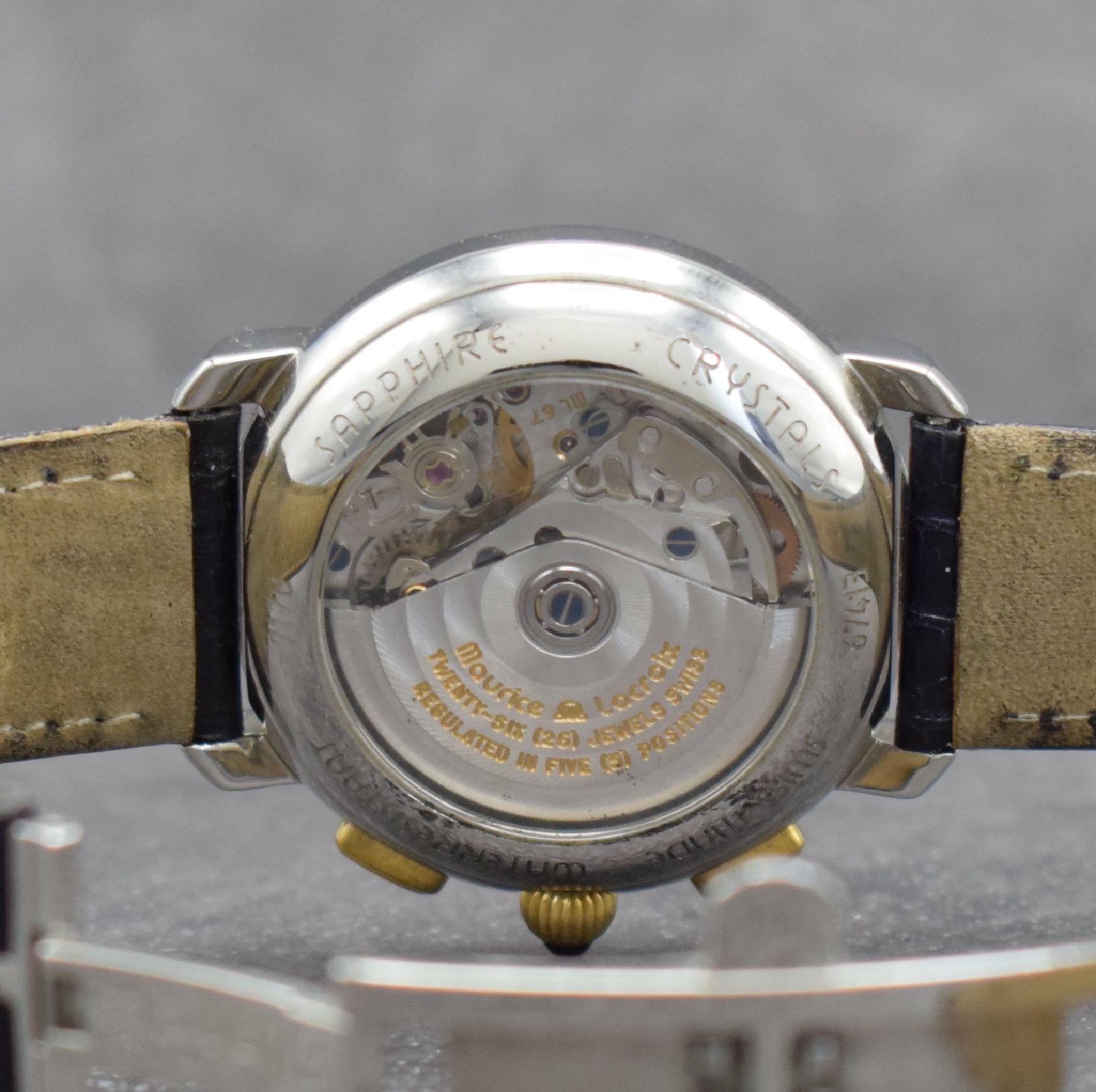 Detail g: MAURICE LACROIX Masterpiece Croneo Herrenarmbanduhr, Schweiz um 1995, Automatik, Ref. 67413, beids. vergl. Geh. in Stahl/Gold, Boden aufgedr., orig. ...