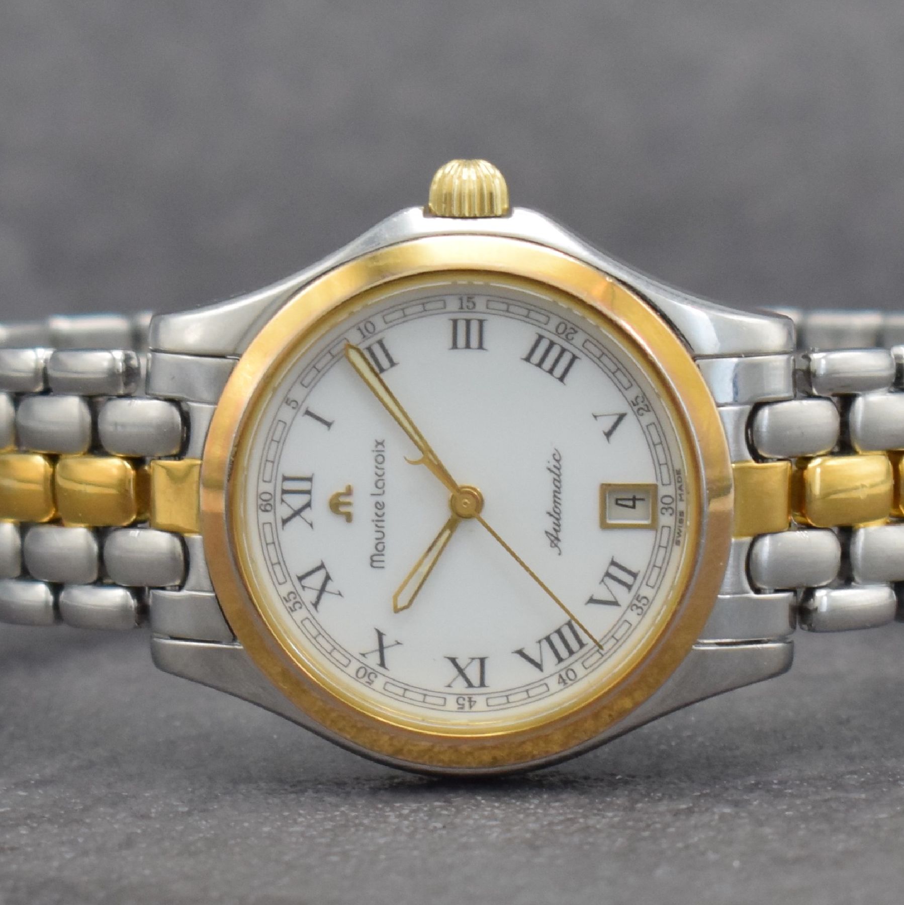 Detail a: MAURICE LACROIX Herrenarmbanduhr in Edelstahl/Gold, Schweiz verk. lt. beil. Pap. 03/1996, Automatik, Boden & Krone verschr., orig. Gliederband m. ...