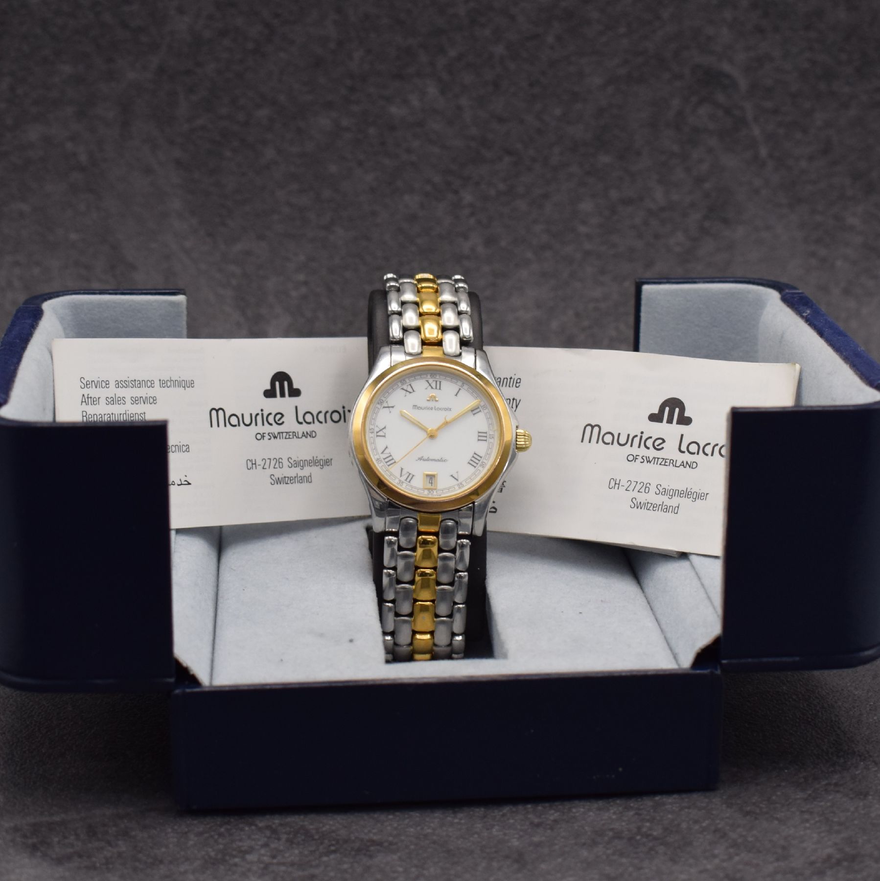 Detail f: MAURICE LACROIX Herrenarmbanduhr in Edelstahl/Gold, Schweiz verk. lt. beil. Pap. 03/1996, Automatik, Boden & Krone verschr., orig. Gliederband m. ...