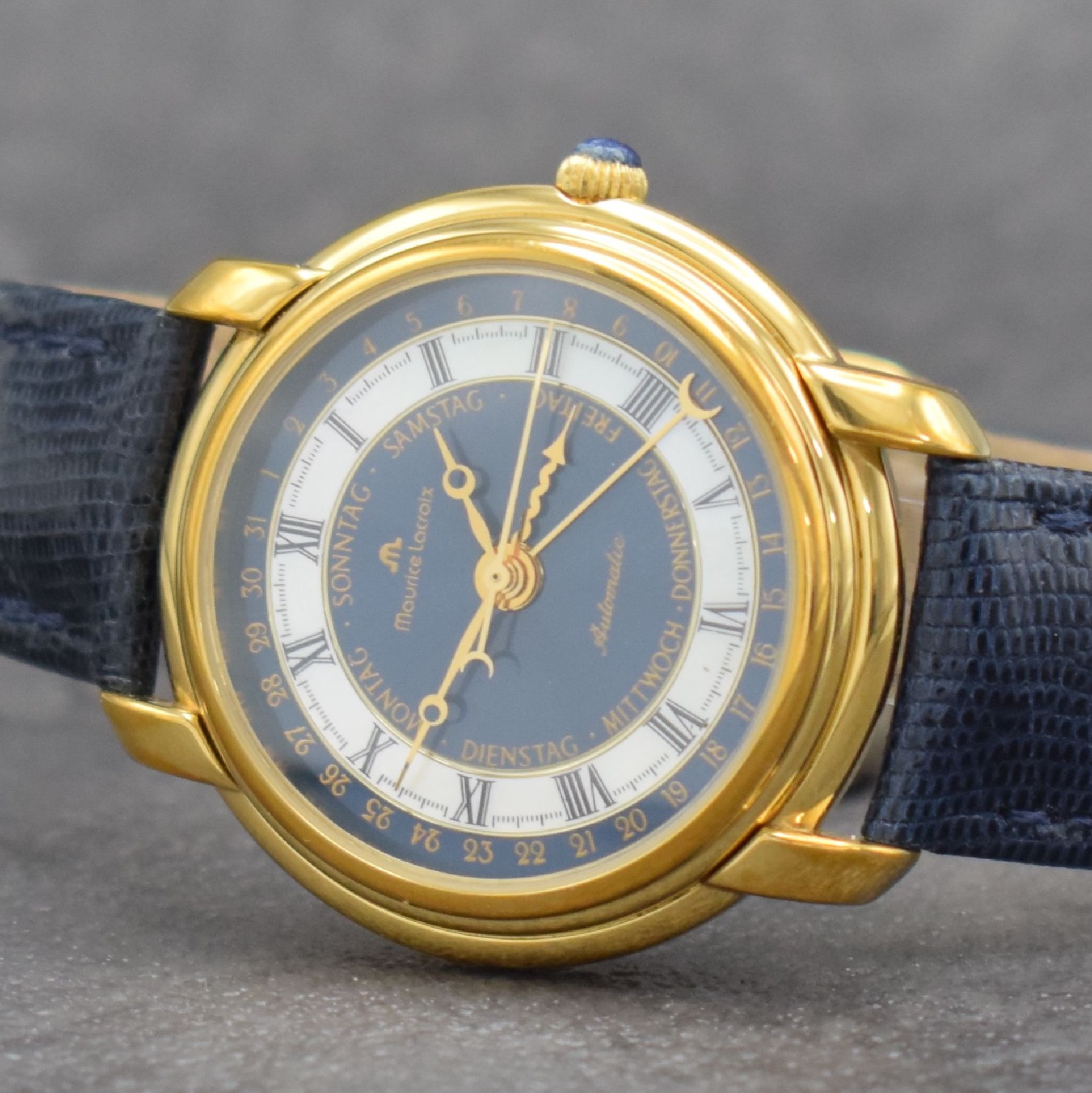 Detail a: MAURICE LACROIX Masterpiece Herrenarmbanduhr, Schweiz um 2000, Automatik, Ref. 27294, verg. Geh. beids. vergl., Boden & Glasrand aufgedr., Maurice ...