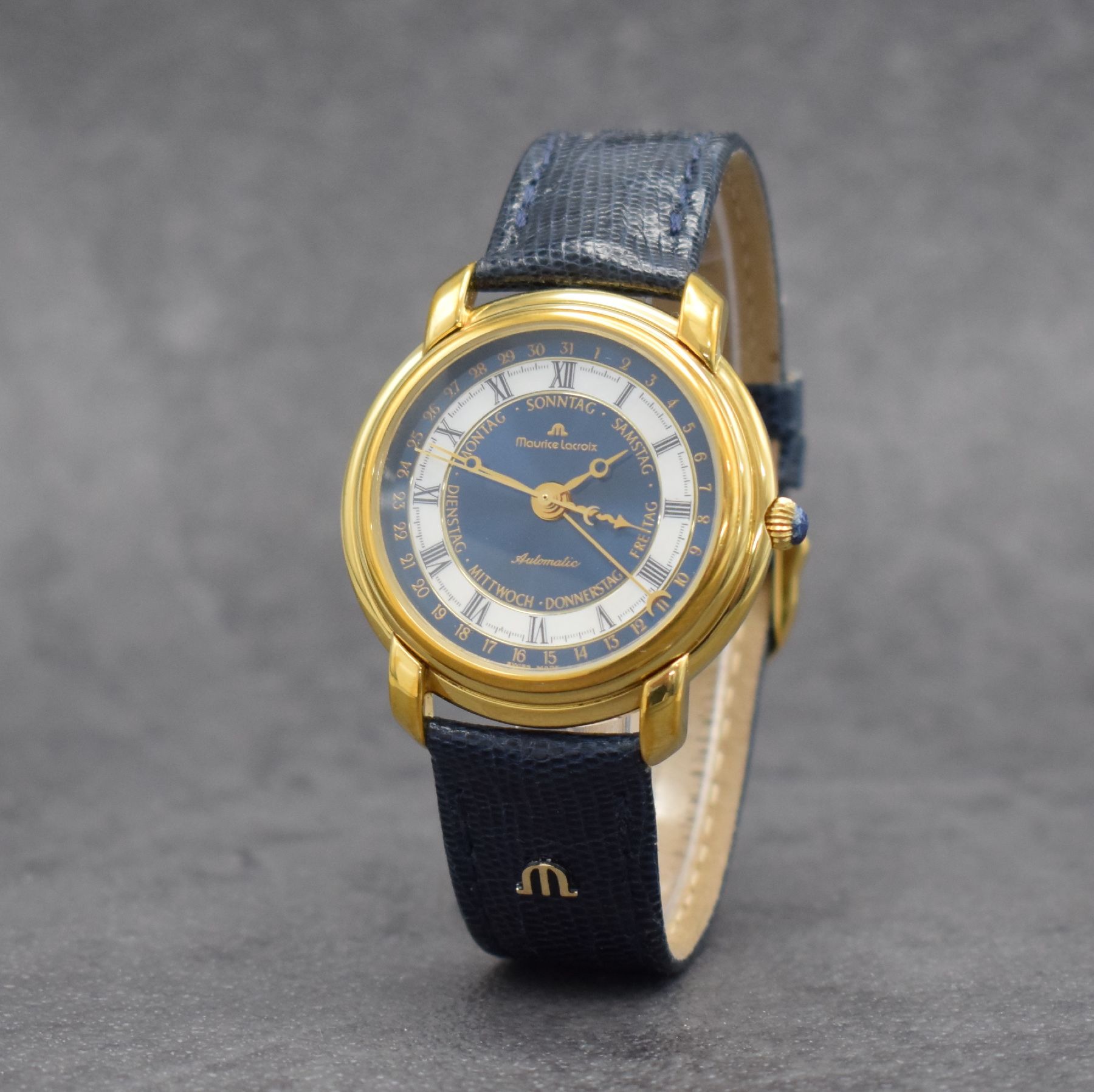 Detail b: MAURICE LACROIX Masterpiece Herrenarmbanduhr, Schweiz um 2000, Automatik, Ref. 27294, verg. Geh. beids. vergl., Boden & Glasrand aufgedr., Maurice ...