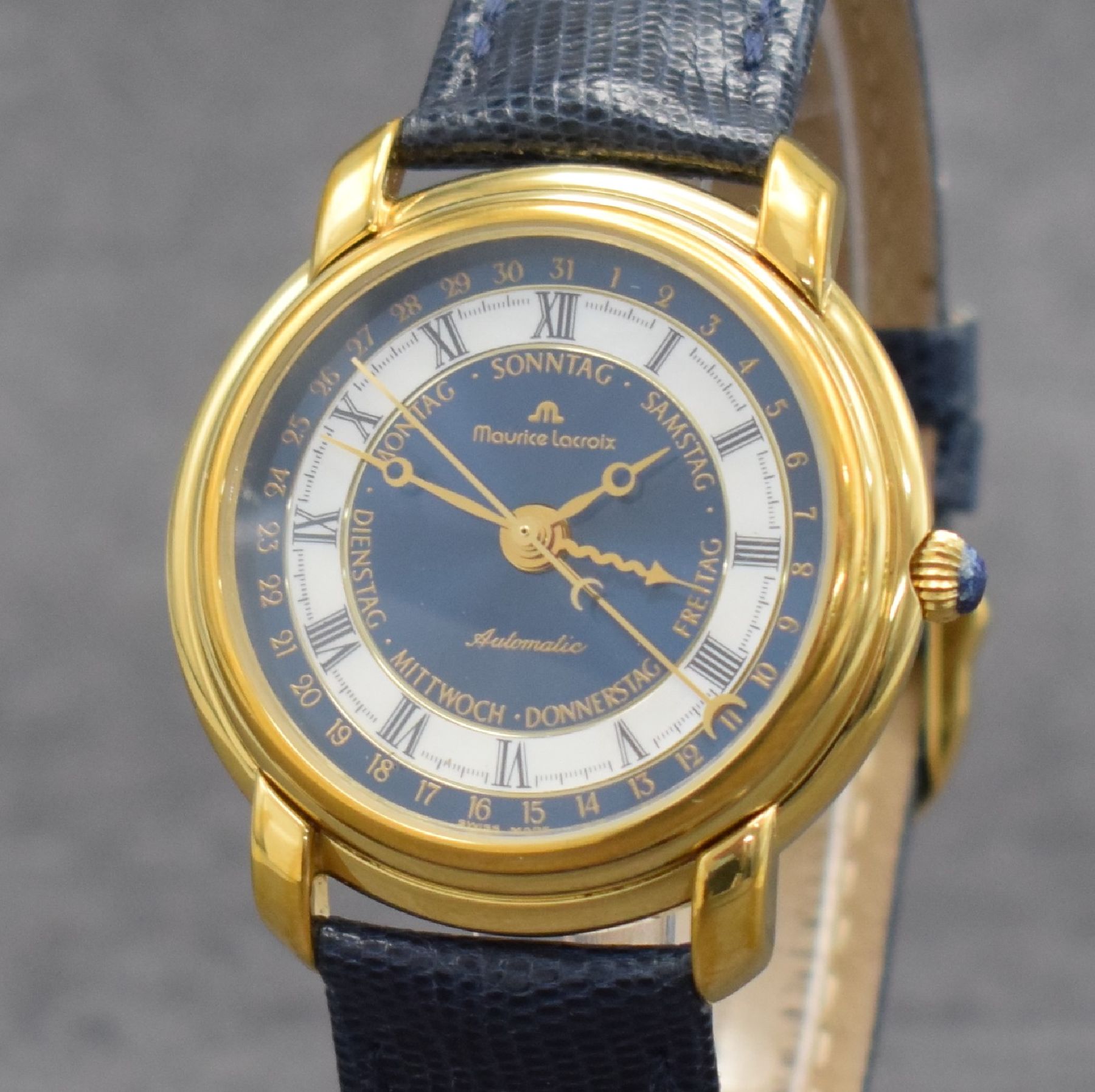 Detail c: MAURICE LACROIX Masterpiece Herrenarmbanduhr, Schweiz um 2000, Automatik, Ref. 27294, verg. Geh. beids. vergl., Boden & Glasrand aufgedr., Maurice ...
