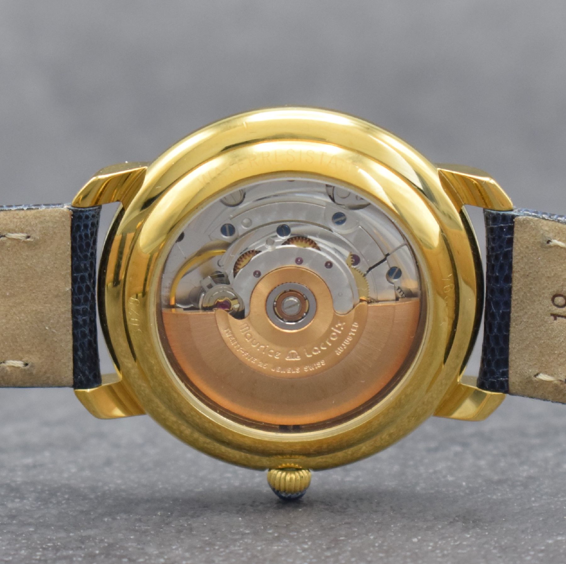 Detail e: MAURICE LACROIX Masterpiece Herrenarmbanduhr, Schweiz um 2000, Automatik, Ref. 27294, verg. Geh. beids. vergl., Boden & Glasrand aufgedr., Maurice ...