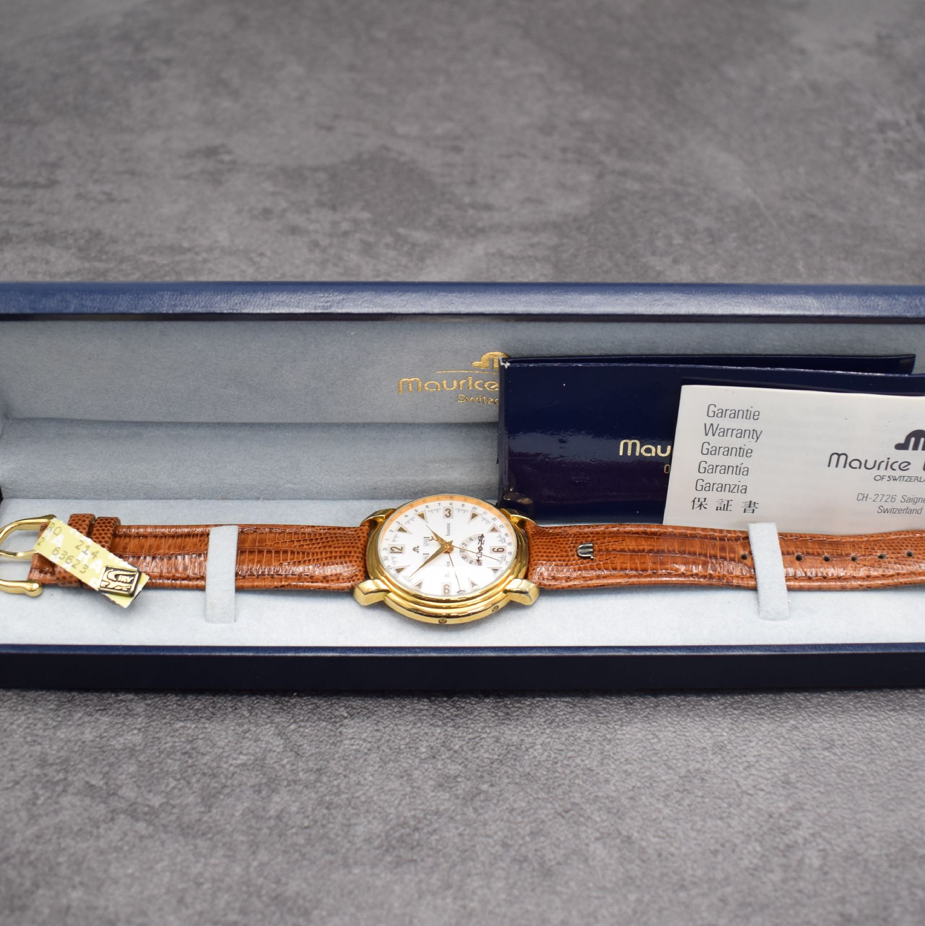 Detail h: MAURICE LACROIX Herrenarmbanduhr, Schweiz verk. lt. beil. Pap. 07/1992, Automatik, Ref. 44367, verg. Geh. beids. vergl., seitl. Korrekturdr., Boden & ...