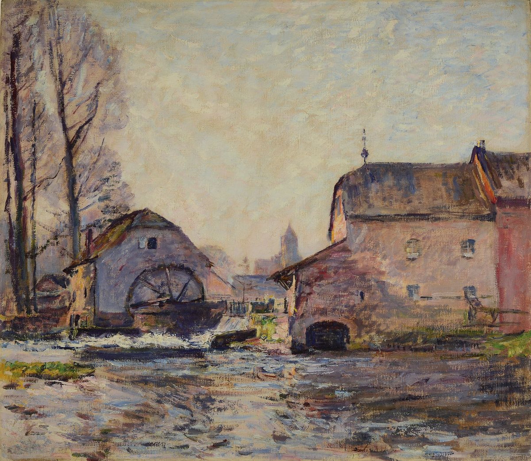 Zuschreibung: Alfred Rasenberger, 1885-1948 Düsseldorf, Blick auf eine Mühle, Öl/Lwd, unsigniert, ca. 66x75cm