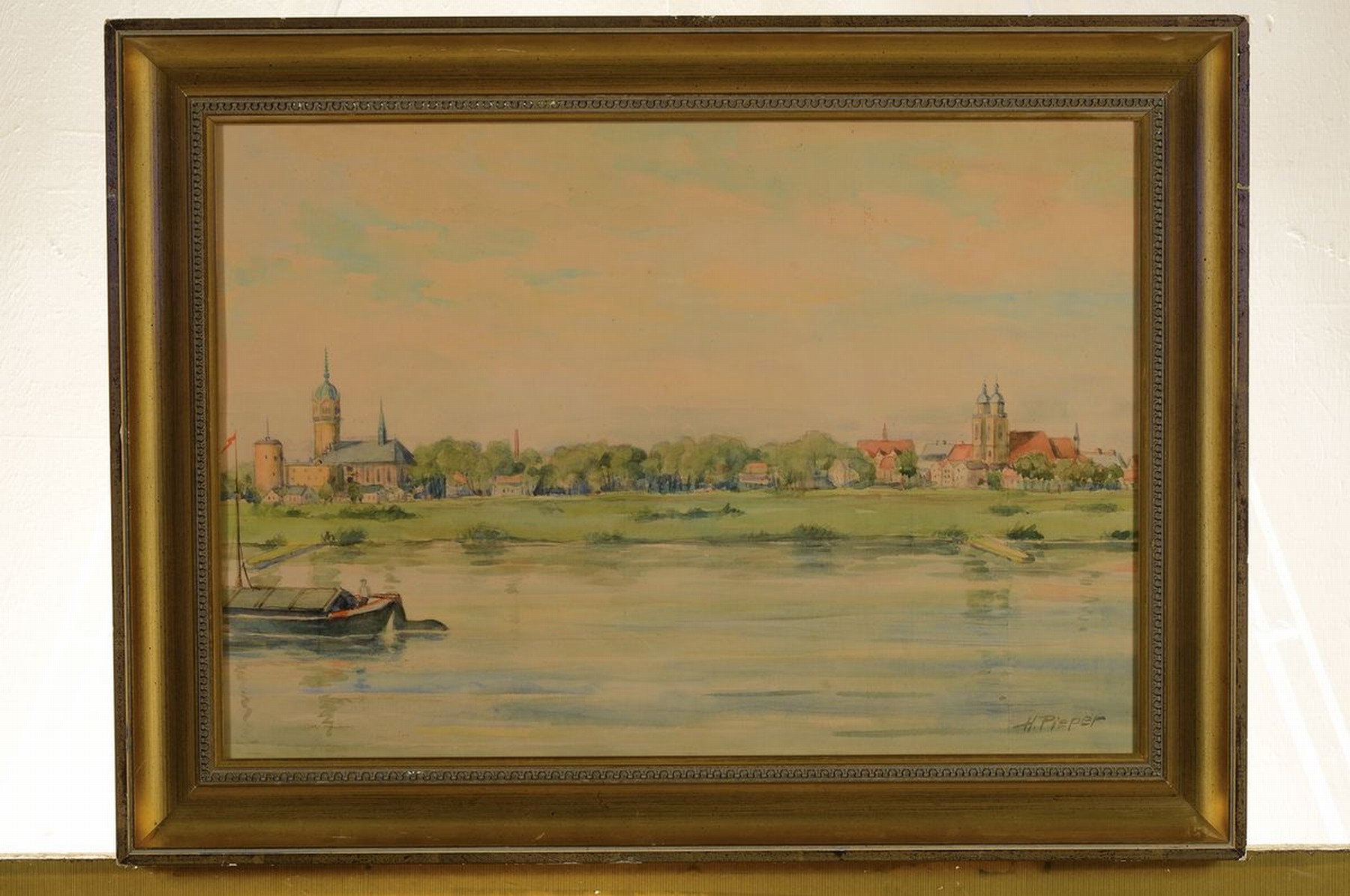 Detail k: Heinrich Pieper, geb. 1889, Studium an der Akademie Berlin, hier: Ansicht von Wittenberg, Aquarell auf Papier, rechts unten signiert, ca. 32x47cm, ...