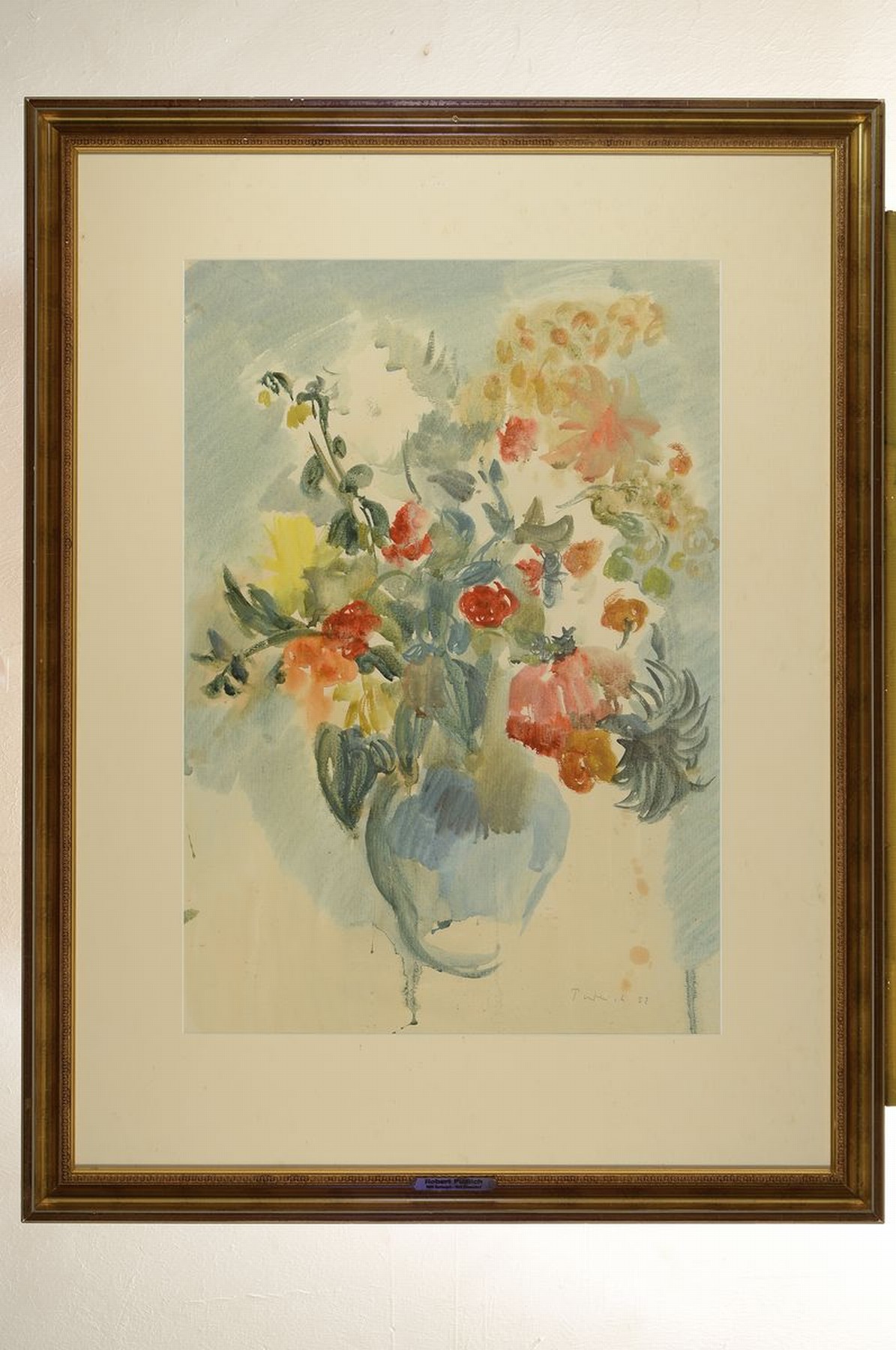 Detail k: Robert Pudlich, 1905 Dortmund-1962 Düsseldorf, Blumenstillleben, Aquarell auf Papier, leicht gebräunt und teils fleckig, rechts unten signiert und ...