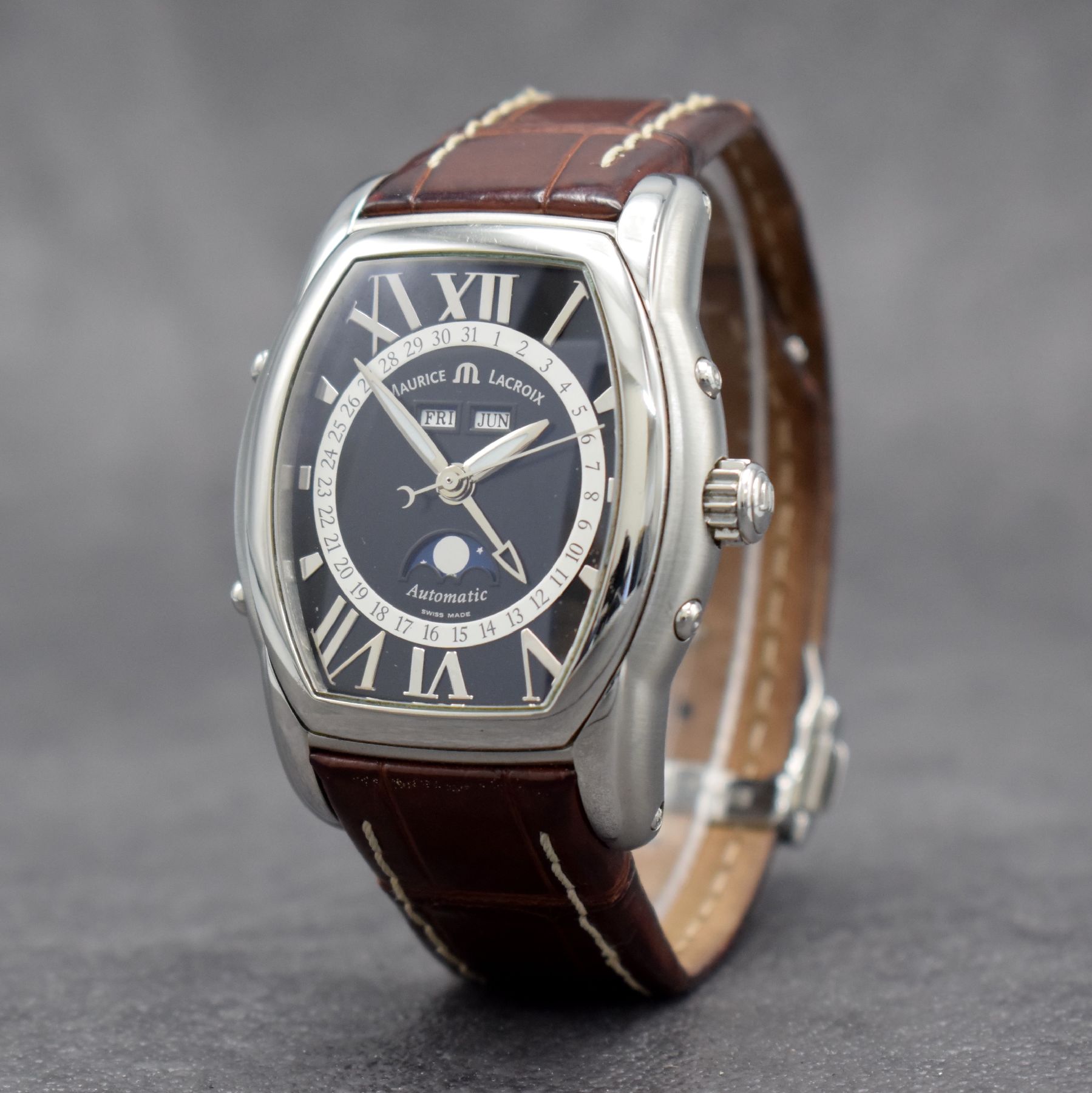 MAURICE LACROIX Herrenarmbanduhr Modell Phase de Lune aus der Masterpiece Serie, Schweiz verk. lt. Pap. 10/2007, Automatik, Ref. MP 6439, beids. ...
