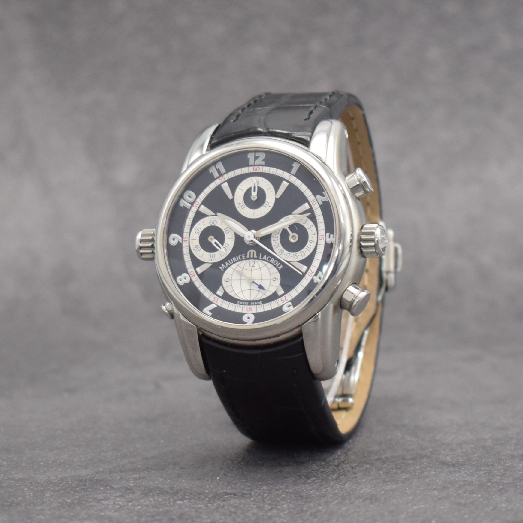 Detail b: MAURICE LACROIX Armbandchronograph Masterpiece Chrono Globe, Schweiz verk. lt. beil. Pap. 11/2006, Automatik, Ref. MP 6398, beids. vergl. ...