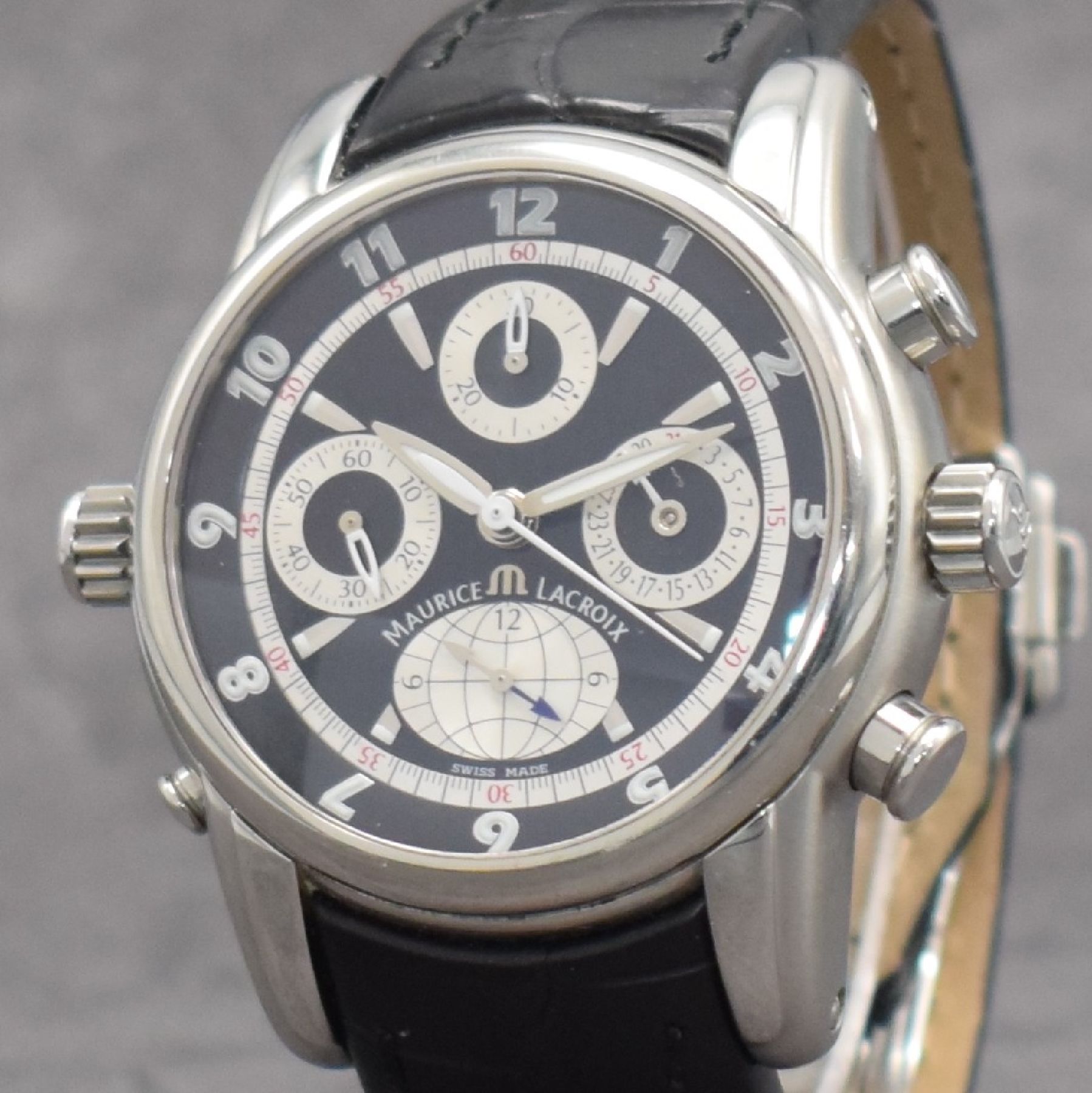 Detail c: MAURICE LACROIX Armbandchronograph Masterpiece Chrono Globe, Schweiz verk. lt. beil. Pap. 11/2006, Automatik, Ref. MP 6398, beids. vergl. ...