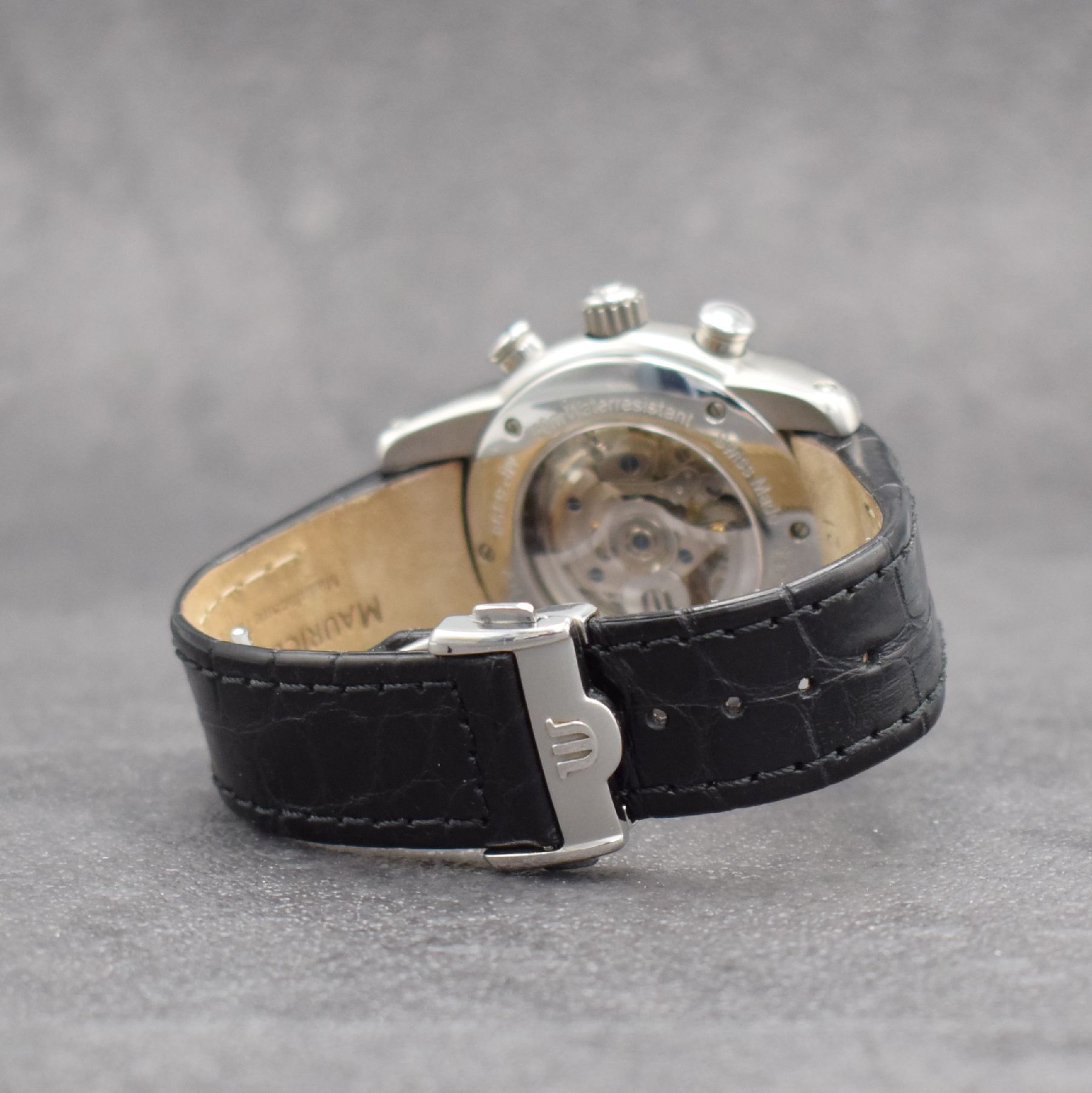 Detail d: MAURICE LACROIX Armbandchronograph Masterpiece Chrono Globe, Schweiz verk. lt. beil. Pap. 11/2006, Automatik, Ref. MP 6398, beids. vergl. ...