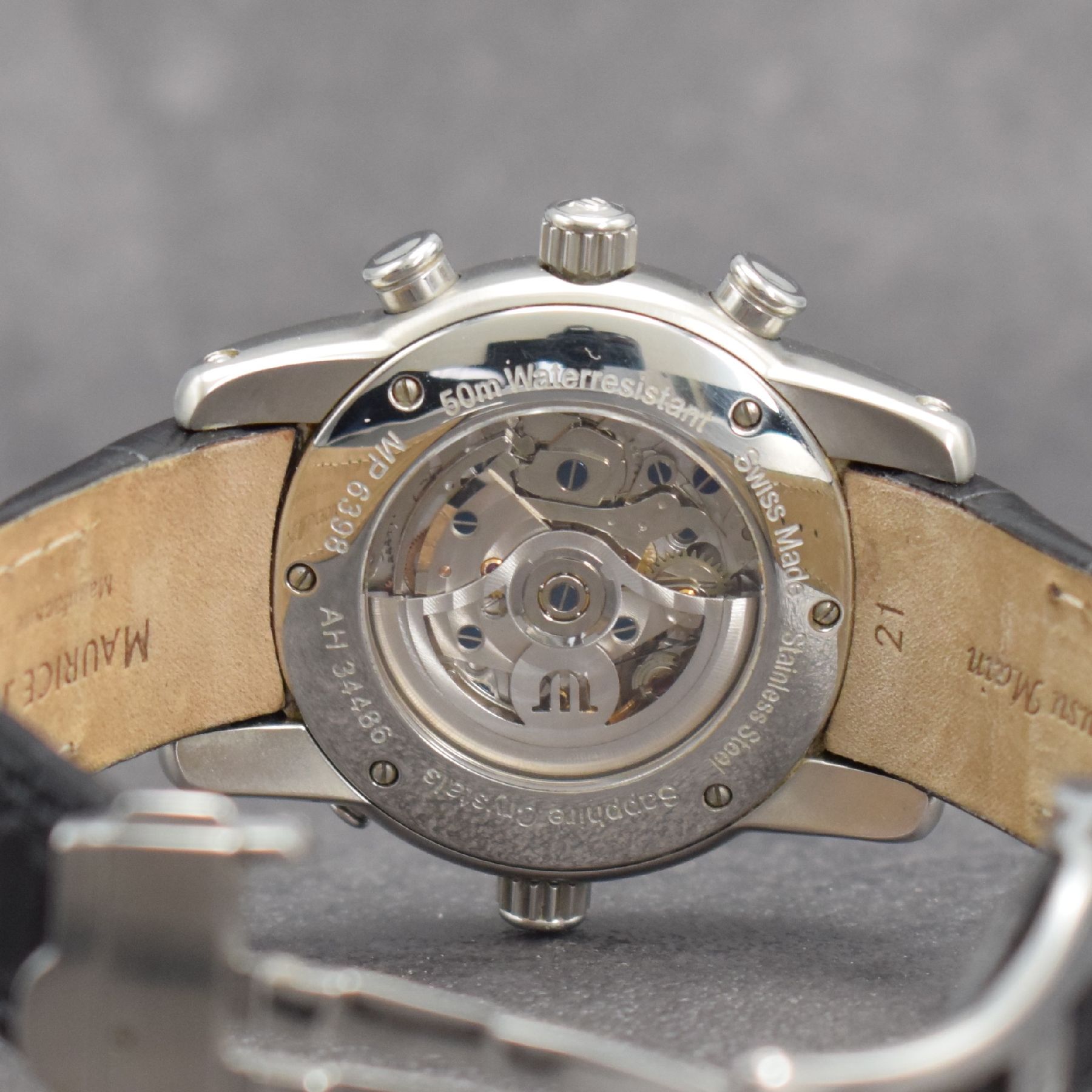 Detail e: MAURICE LACROIX Armbandchronograph Masterpiece Chrono Globe, Schweiz verk. lt. beil. Pap. 11/2006, Automatik, Ref. MP 6398, beids. vergl. ...