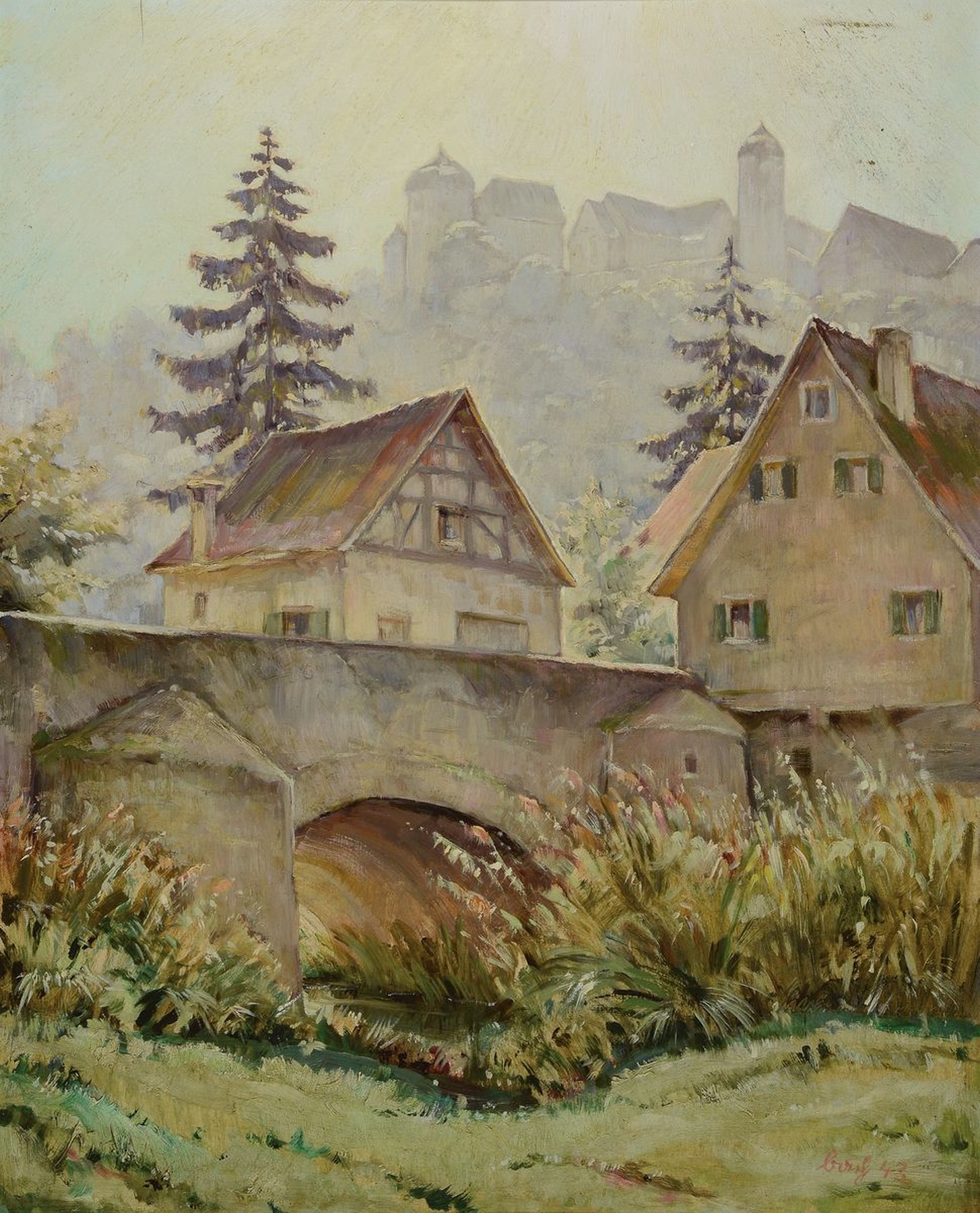 Fritz Bach, geb. 1890, Blick auf Harburg an der Wörnitz, Öl/Holz, rechts unten signiert, ca. 74x60cm, R. ca. 69x84cm