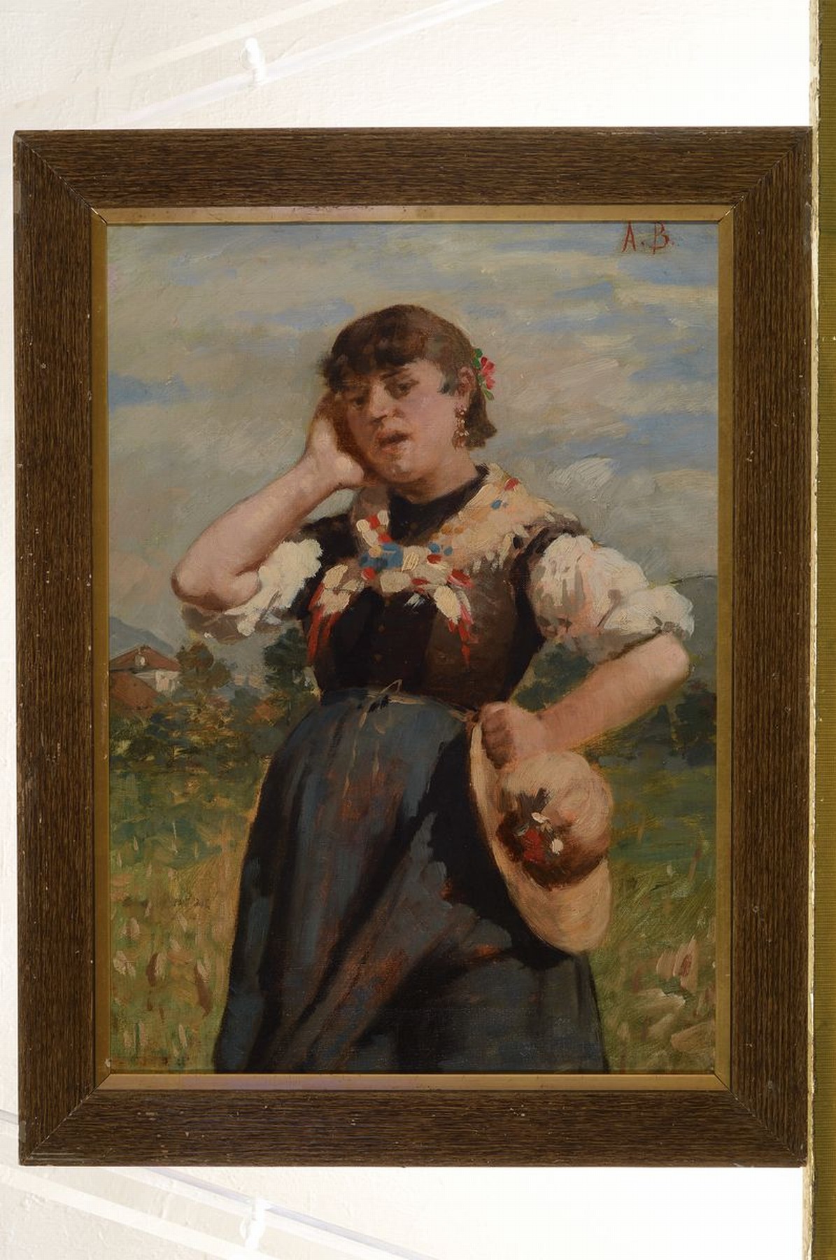 Detail k: Monogrammist A.B., 2. Hälfte 19. Jh., Landschaft mit junger Frau in schweizer Tracht, Öl/Lwd, rechts oben monogr., ca. 39x28cm, R.ca. 46x35cm