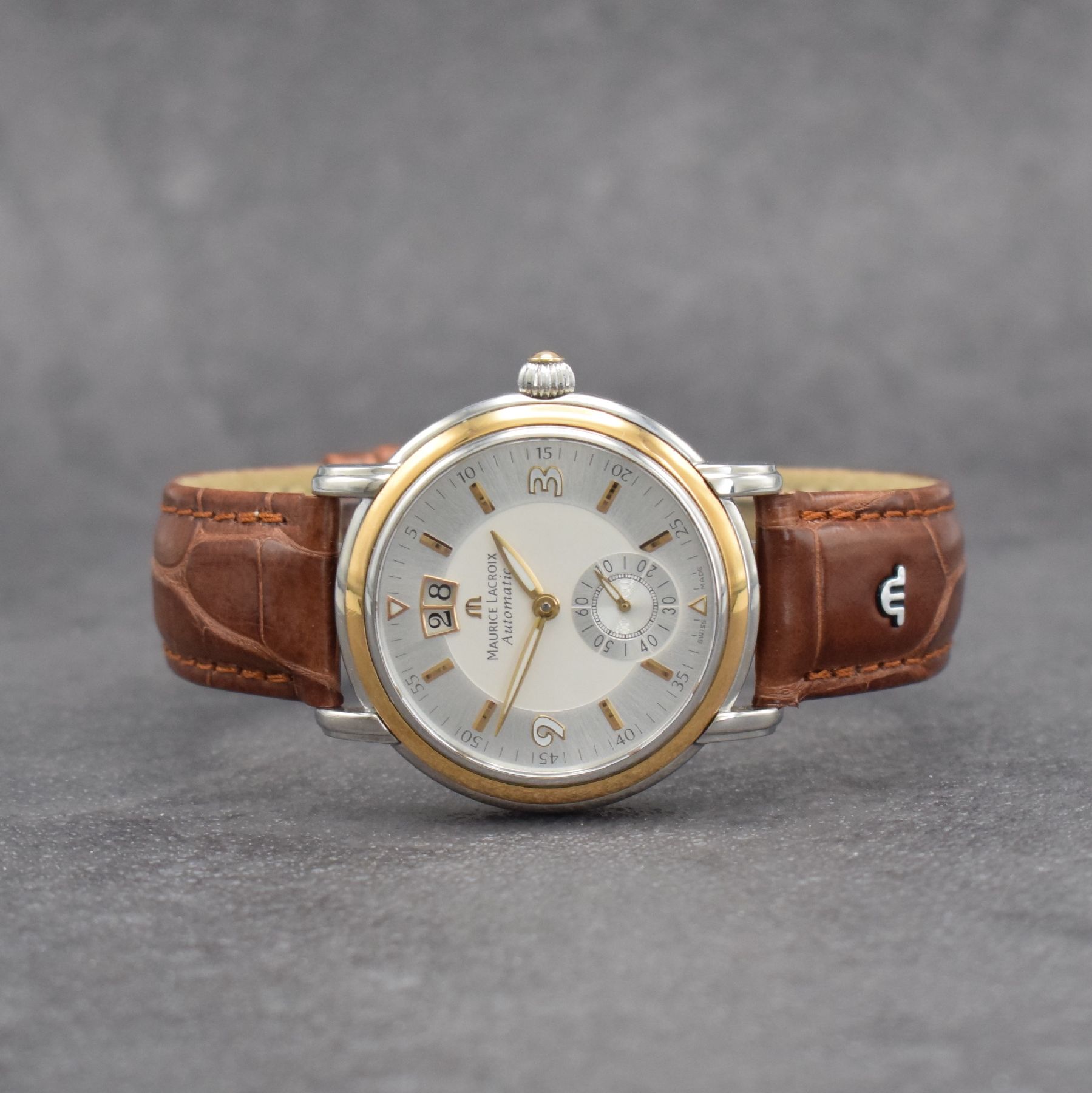 MAURICE LACROIX Herrenarmbanduhr Masterpiece Grand Guichet, Schweiz um 2010, Automatik, Ref. MP 6378, beids. vergl. Edelstahlgeh., Boden 6-fach ...
