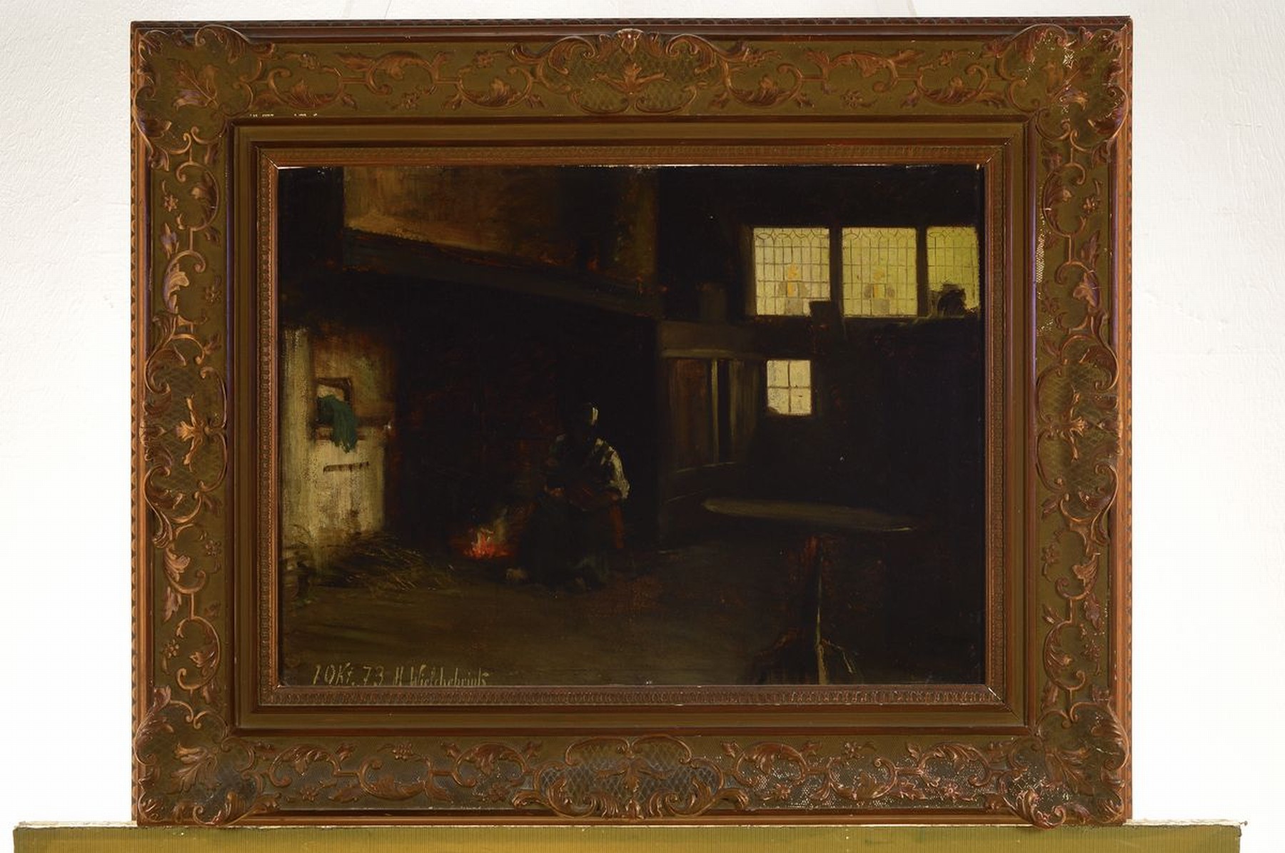 Detail k: Heinrich Wieschebrink, 1852 Düsseldorf-1885 Kassel, Holländisches Kücheninterieur mit Frau und Kind, Öl/Malkarton, links unten signiert: 1.Okt.73 ...