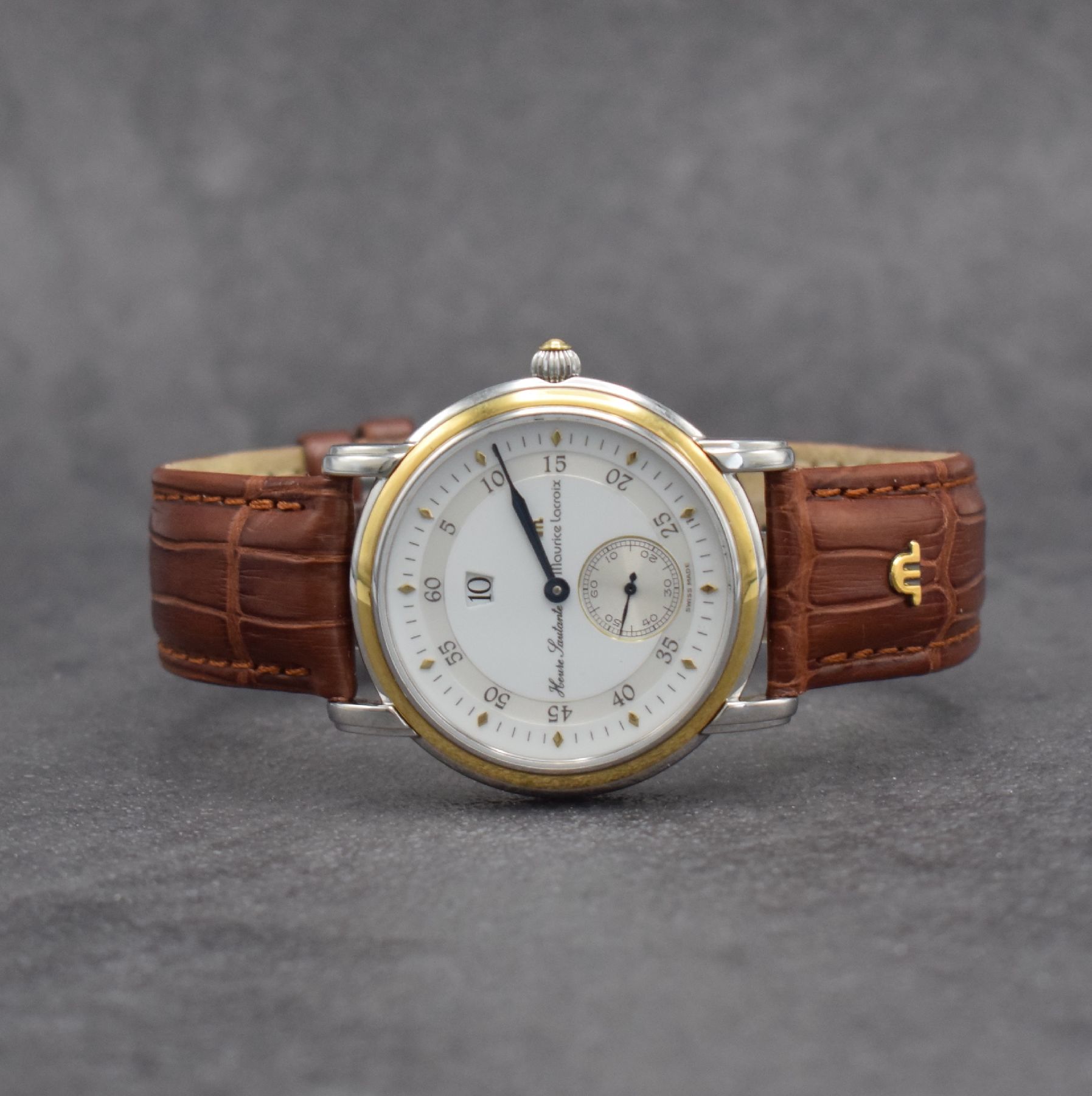 MAURICE LACROIX Masterpiece Heure Sautante Herrenarmbanduhr, Schweiz um 2005, Handaufzug, beids. vergl. Edelstahlgeh., Boden aufgedr., Maurice ...