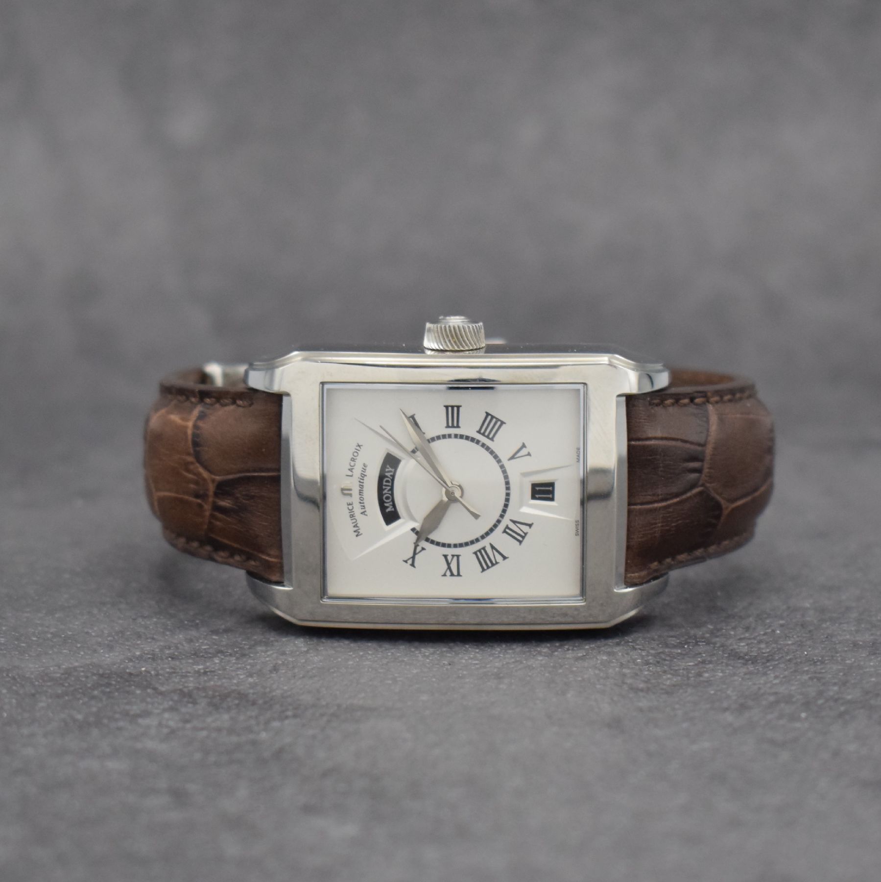 MAURICE LACROIX Pontos Herrenarmbanduhr mit Tag & Datum, Schweiz um 2010, Automatik, Ref. PT6137, beids. vergl. Edelstahlgeh., Boden 4-fach verschr., ...