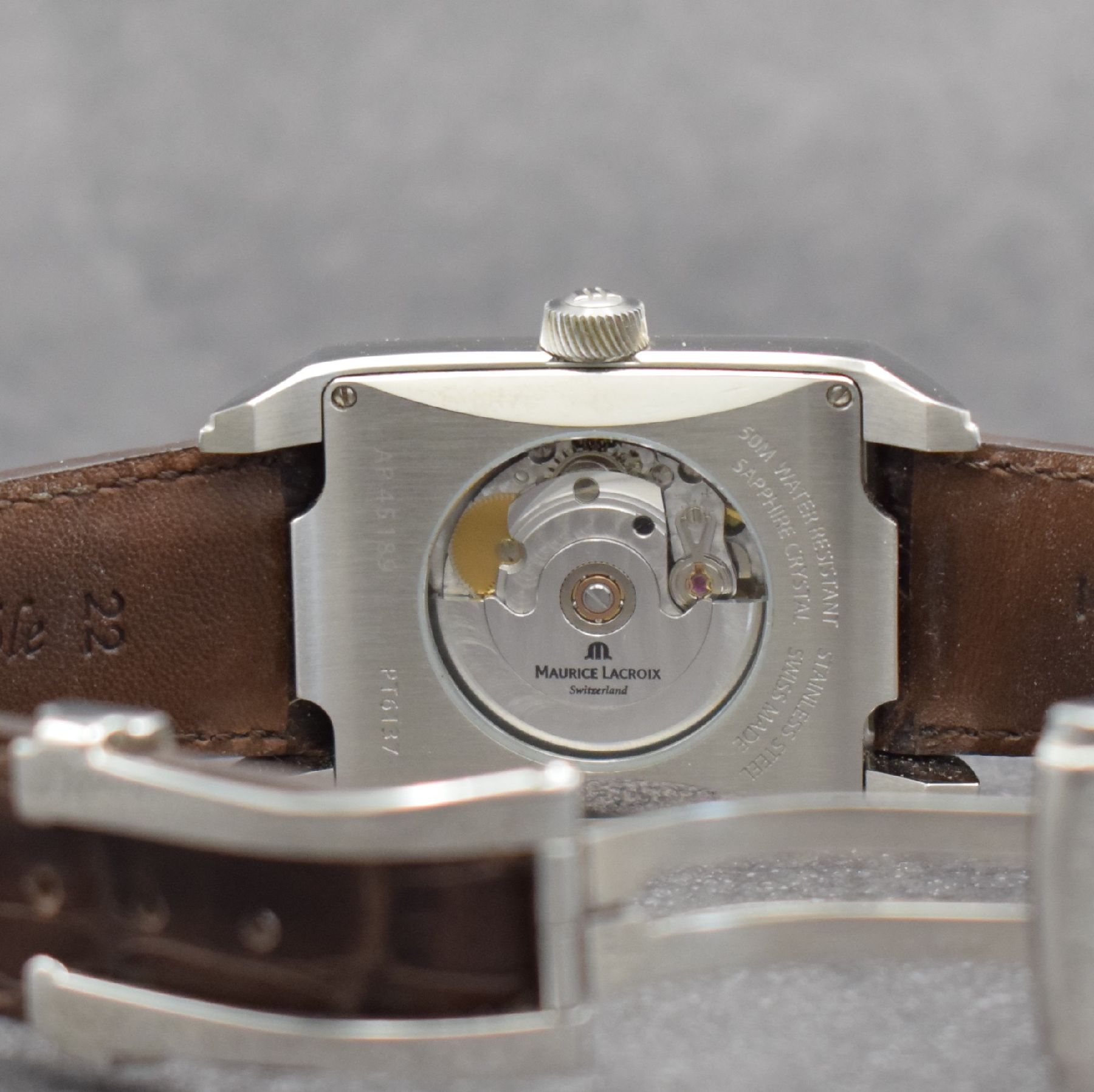 Detail f: MAURICE LACROIX Pontos Herrenarmbanduhr mit Tag & Datum, Schweiz um 2010, Automatik, Ref. PT6137, beids. vergl. Edelstahlgeh., Boden 4-fach verschr., ...