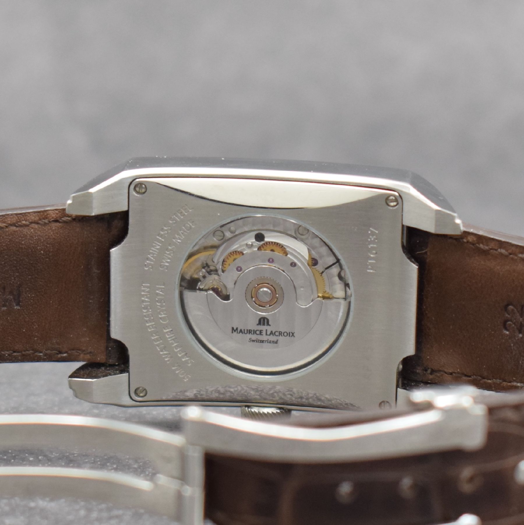 Detail g: MAURICE LACROIX Pontos Herrenarmbanduhr mit Tag & Datum, Schweiz um 2010, Automatik, Ref. PT6137, beids. vergl. Edelstahlgeh., Boden 4-fach verschr., ...