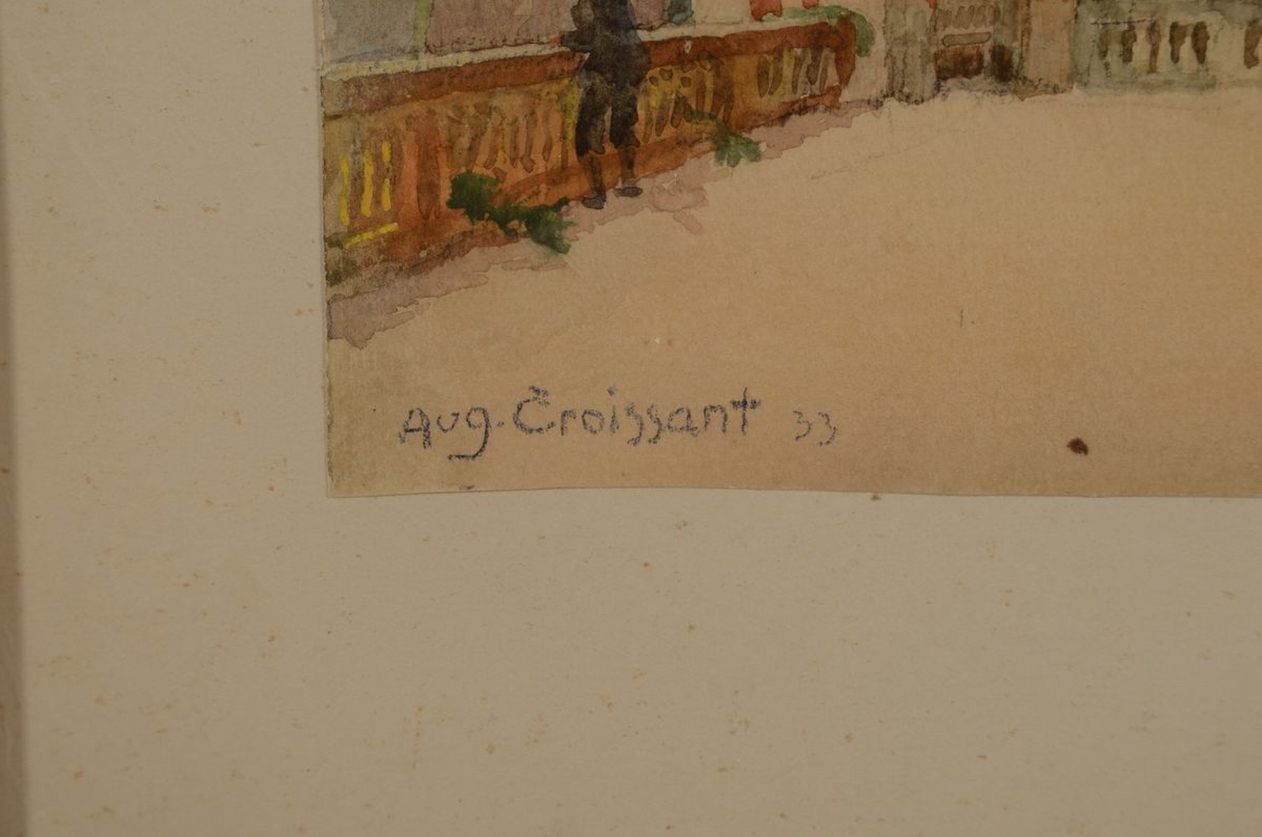 Detail a: August Croissant, 1870 - 1941 Edenkoben, Aquarell, Ansicht vom Heidelberger Schlossterrasse mit Besuchern, auf Papier, li.unten signiert und dat. 33, ...