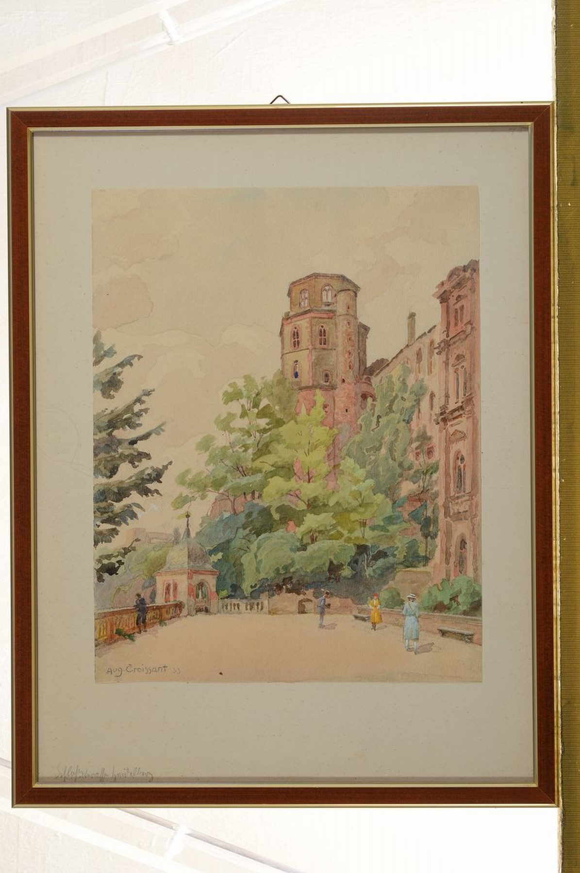 Detail k: August Croissant, 1870 - 1941 Edenkoben, Aquarell, Ansicht vom Heidelberger Schlossterrasse mit Besuchern, auf Papier, li.unten signiert und dat. 33, ...