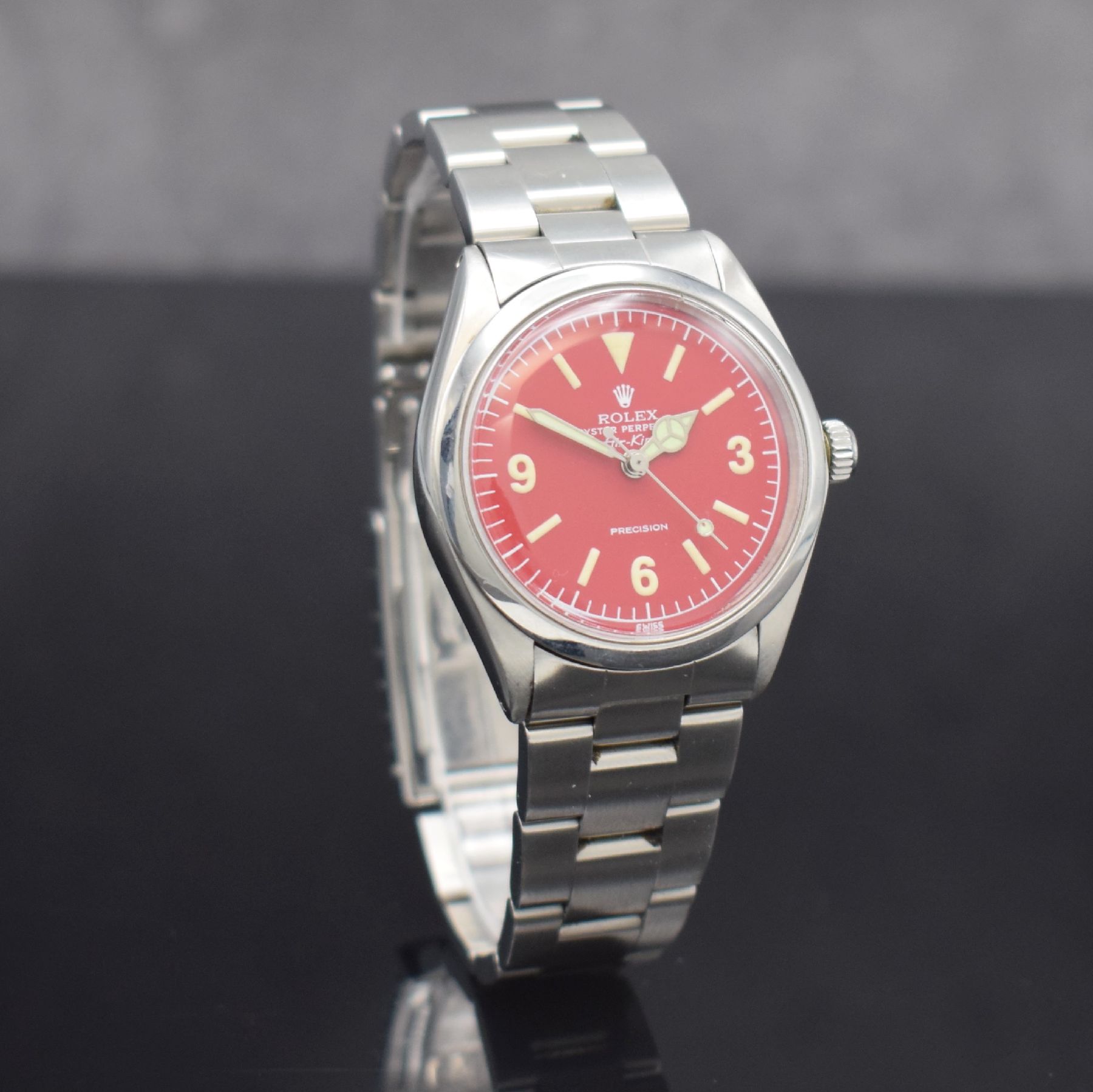 Detail b: ROLEX Herrenarmbanduhr Oyster Perpetual Air- King Precision, Automatik, Ref. 5500/1002, Schweiz um 1973, Edelstahlgeh. inkl. Oysterband Ref. 78350 ...