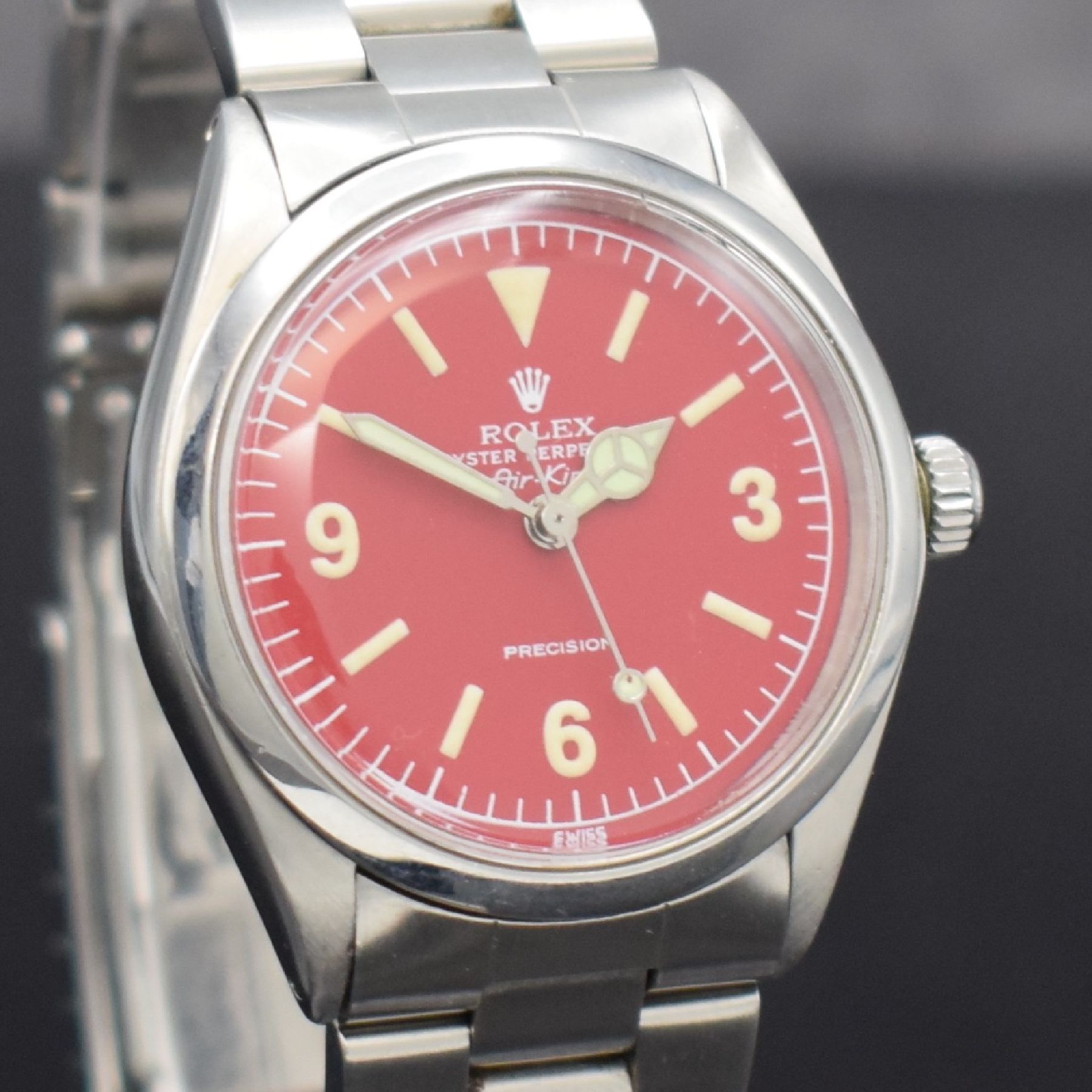 Detail c: ROLEX Herrenarmbanduhr Oyster Perpetual Air- King Precision, Automatik, Ref. 5500/1002, Schweiz um 1973, Edelstahlgeh. inkl. Oysterband Ref. 78350 ...