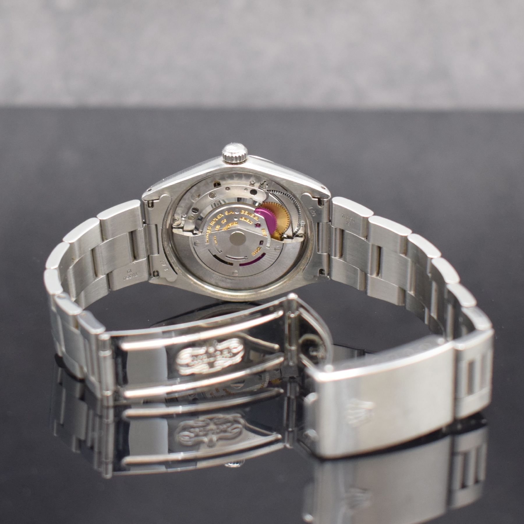 Detail d: ROLEX Herrenarmbanduhr Oyster Perpetual Air- King Precision, Automatik, Ref. 5500/1002, Schweiz um 1973, Edelstahlgeh. inkl. Oysterband Ref. 78350 ...