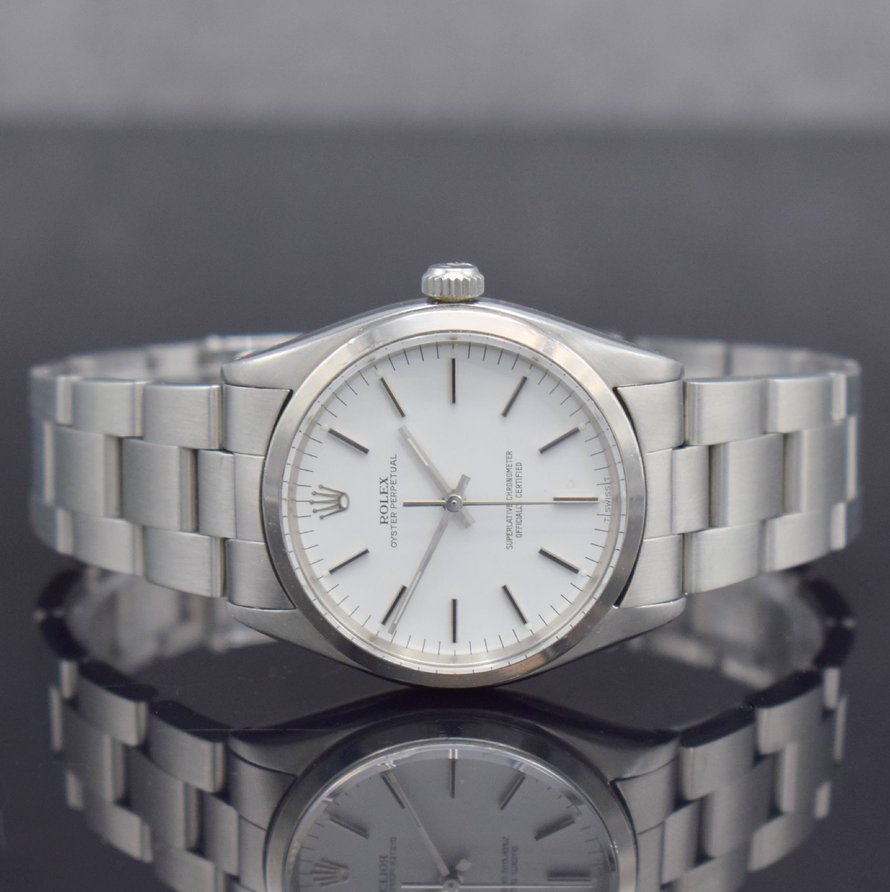 ROLEX Oyster Perpetual Superlative Chronometer Herrenarmbanduhr in Edelstahl, Automatik, Schweiz III. Quartal 1960 lt. Bodenstempel, Ref. 1002/1003, ...