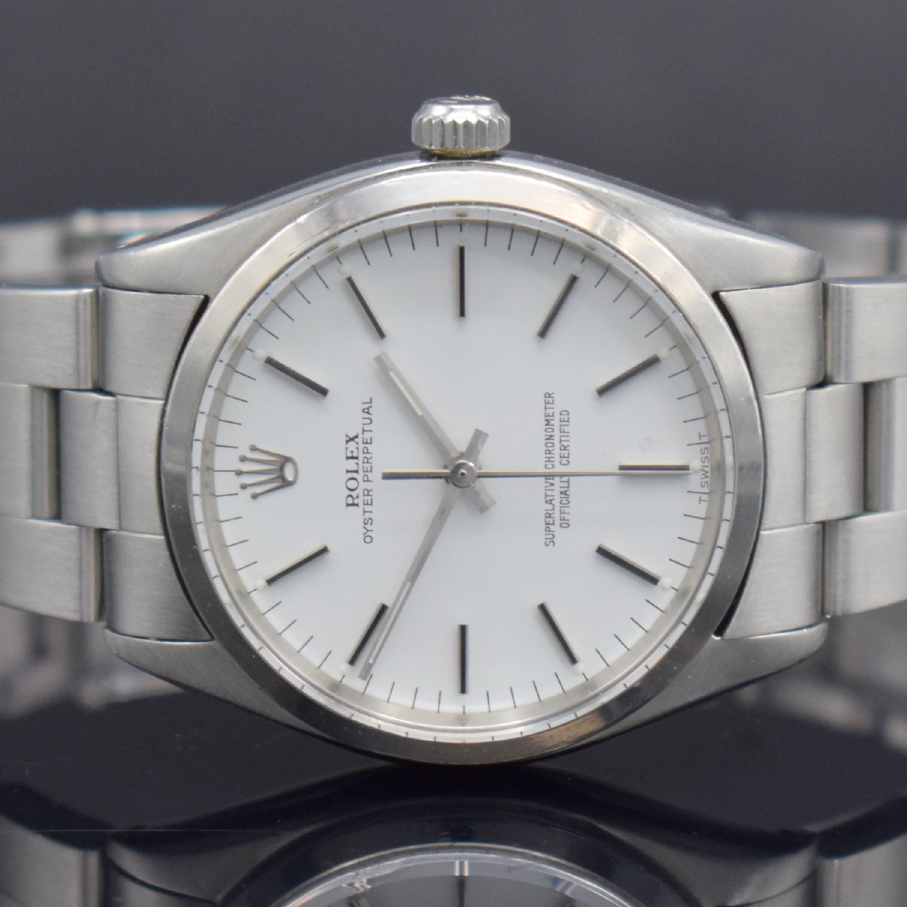 Detail a: ROLEX Oyster Perpetual Superlative Chronometer Herrenarmbanduhr in Edelstahl, Automatik, Schweiz III. Quartal 1960 lt. Bodenstempel, Ref. 1002/1003, ...