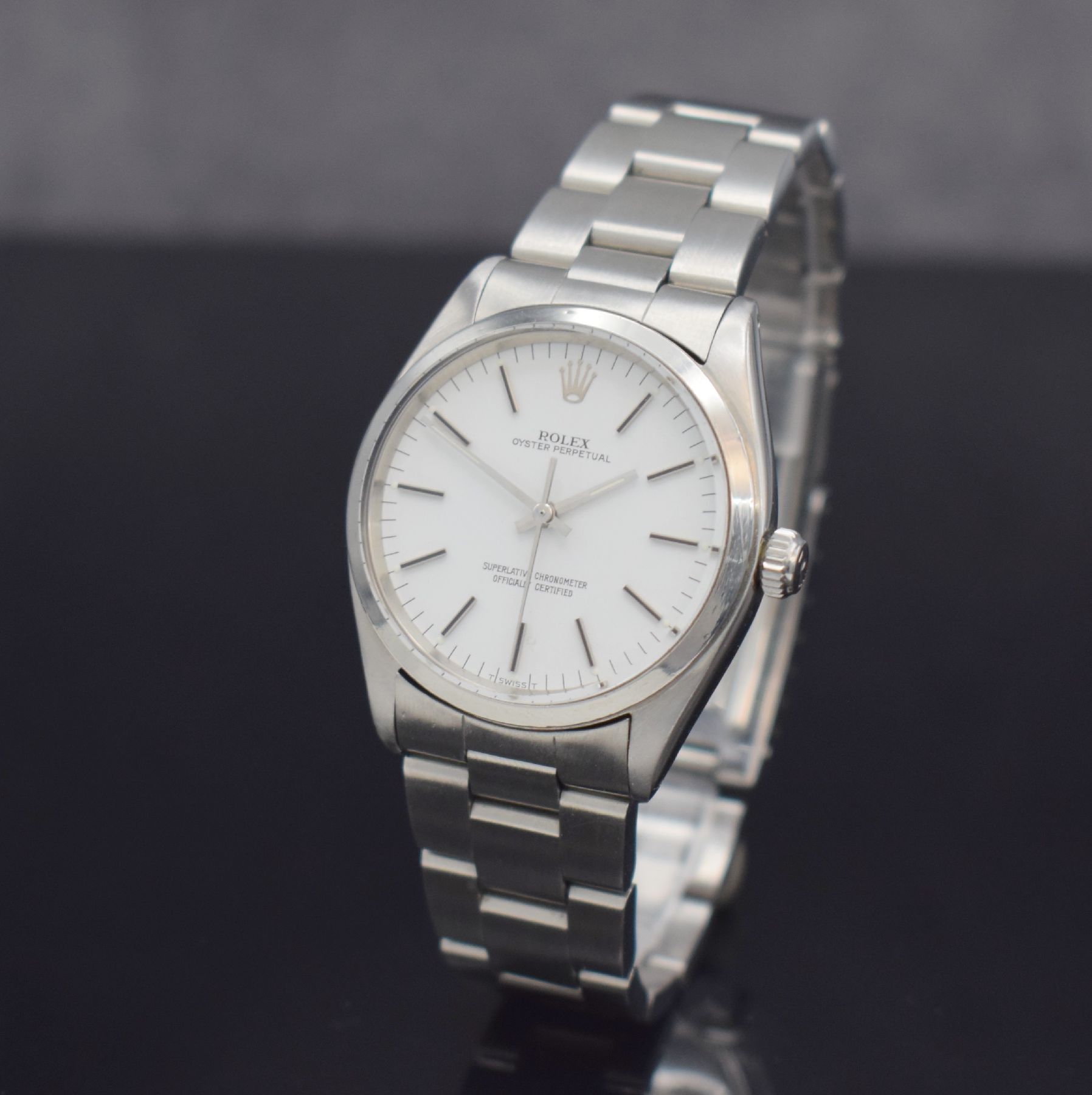 Detail b: ROLEX Oyster Perpetual Superlative Chronometer Herrenarmbanduhr in Edelstahl, Automatik, Schweiz III. Quartal 1960 lt. Bodenstempel, Ref. 1002/1003, ...