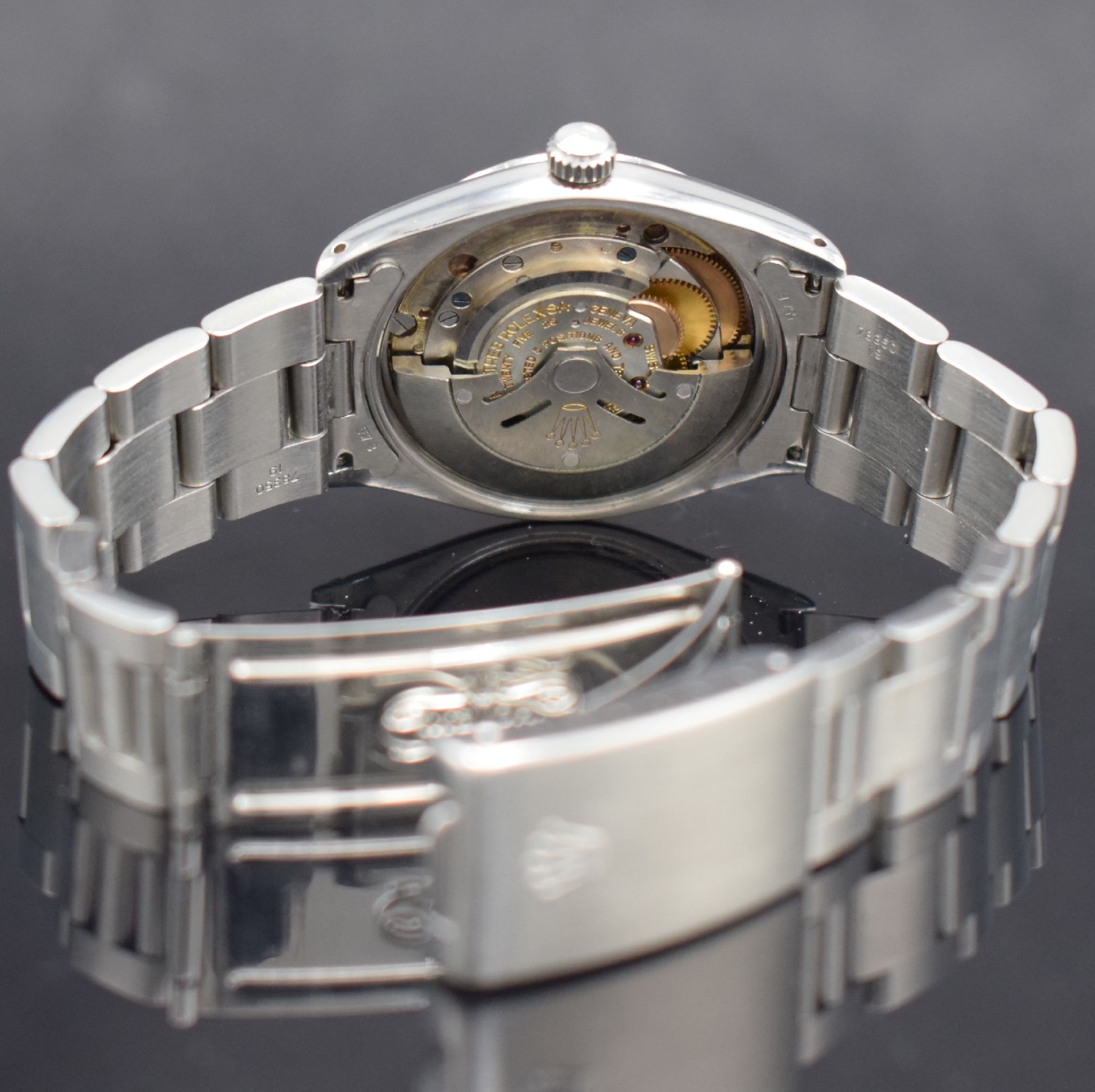 Detail f: ROLEX Oyster Perpetual Superlative Chronometer Herrenarmbanduhr in Edelstahl, Automatik, Schweiz III. Quartal 1960 lt. Bodenstempel, Ref. 1002/1003, ...