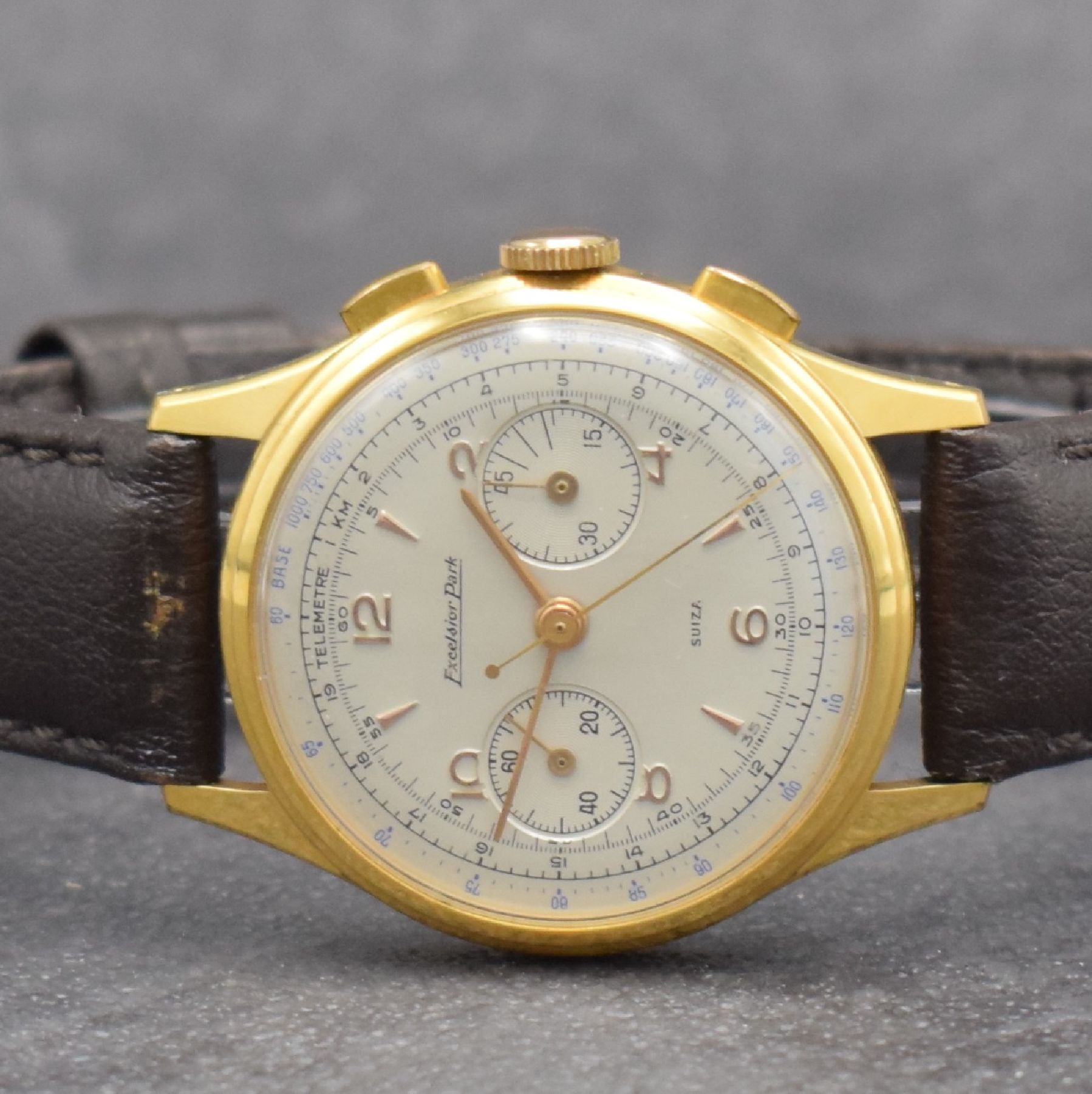 Detail a: EXCELSIOR PARK Schaltradchronograph, Handaufzug, Schweiz um 1954, verg. Metallgeh., Edelstahlboden & Glasrand aufgedr., silb. Zifferbl. rest., 45 ...