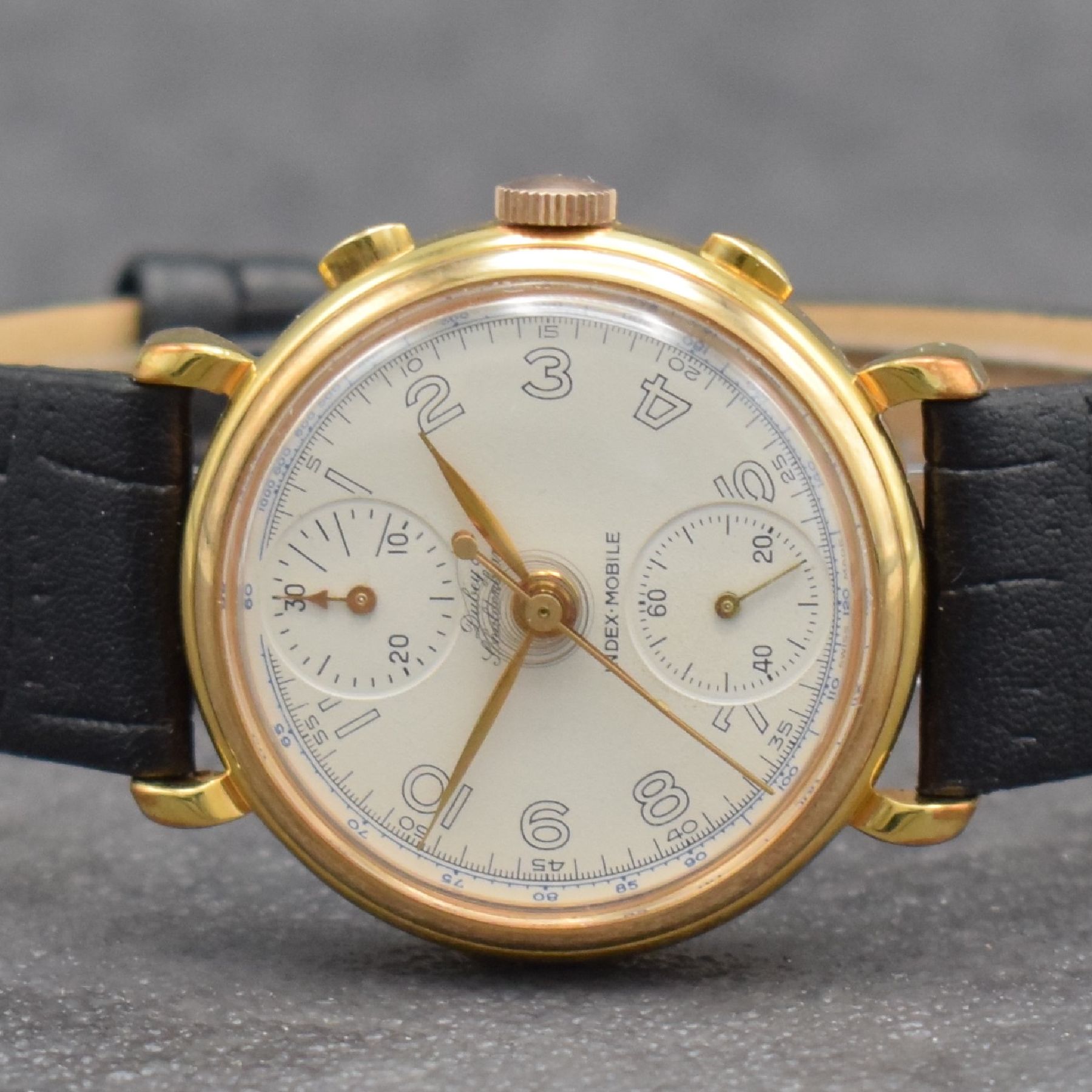 Detail a: DUBEY & SCHALDENBRAND Schaltradchronograph Index-Mobile mit Semi-Rattrapante, Schweiz um 1990, Handaufzug, verg. Gehäuse, vers. Zifferbl. m. arab. ...