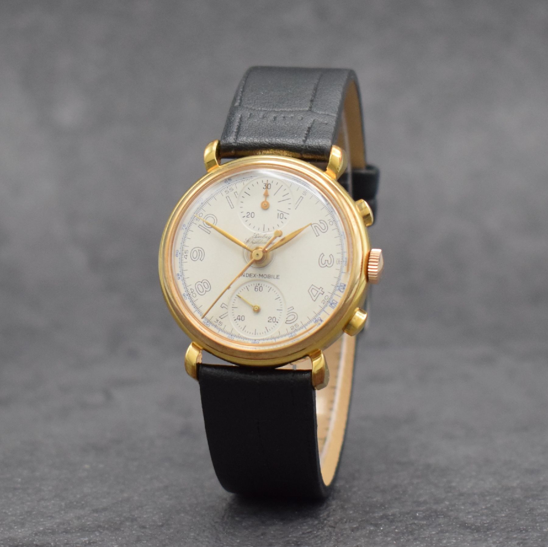 Detail b: DUBEY & SCHALDENBRAND Schaltradchronograph Index-Mobile mit Semi-Rattrapante, Schweiz um 1990, Handaufzug, verg. Gehäuse, vers. Zifferbl. m. arab. ...